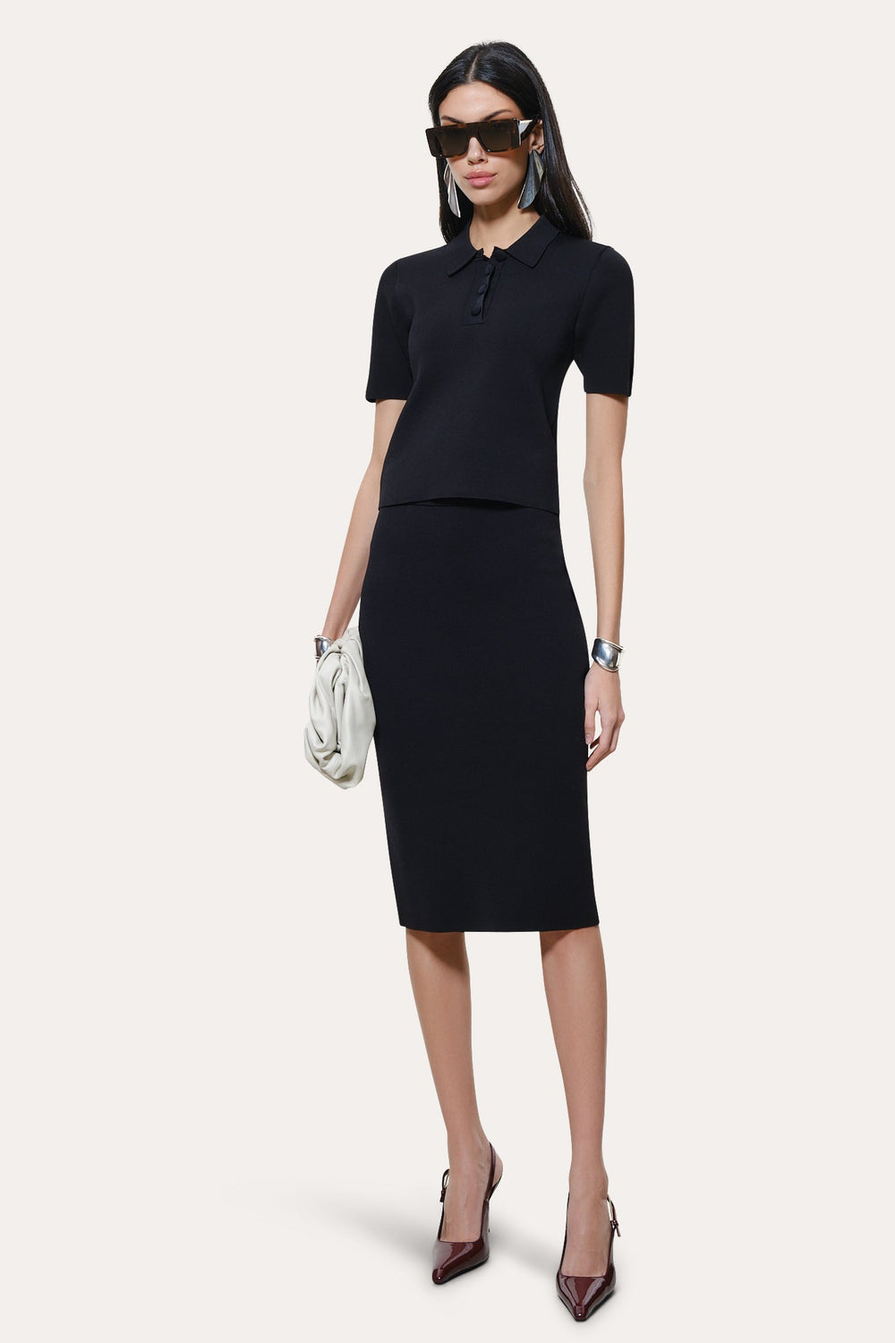 Skylar Milano Sculpt Cropped Polo | Elie Tahari BLACK