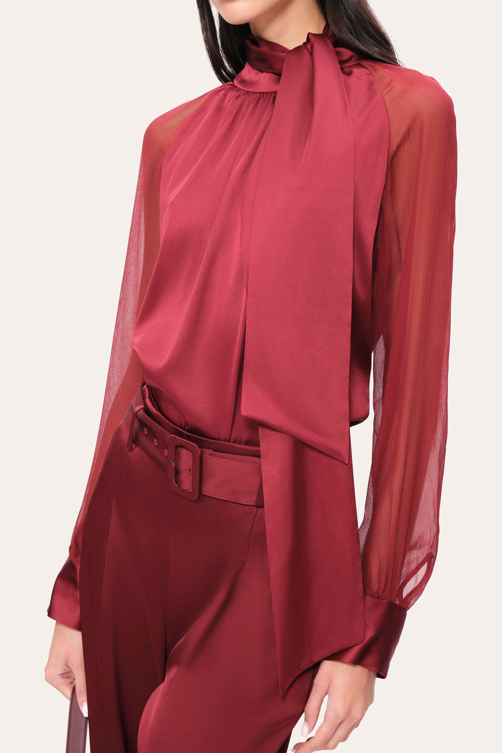Julia Silk Satin Tie Top | Elie Tahari SANGRIA