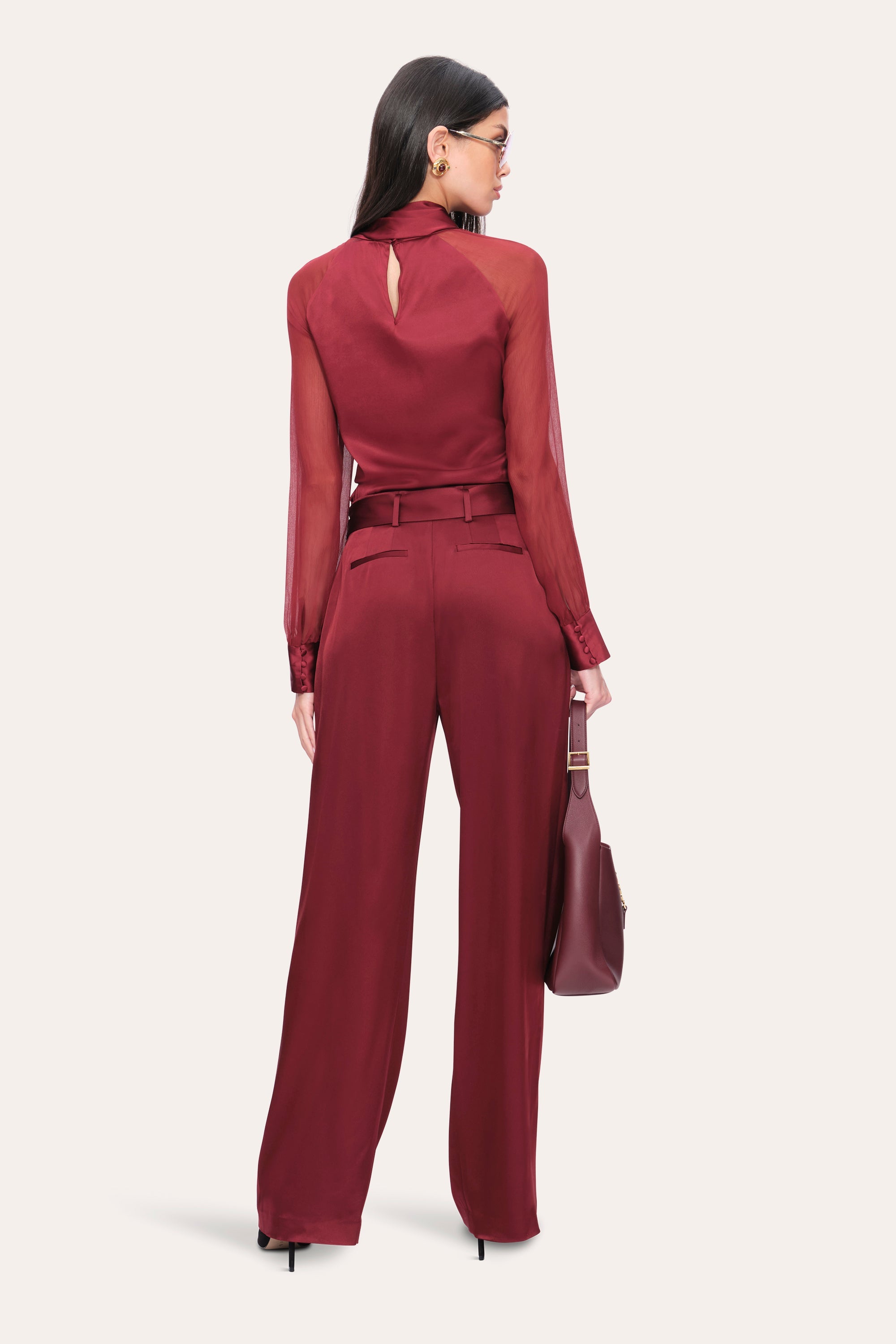 Julia Silk Satin Tie Top | Elie Tahari SANGRIA