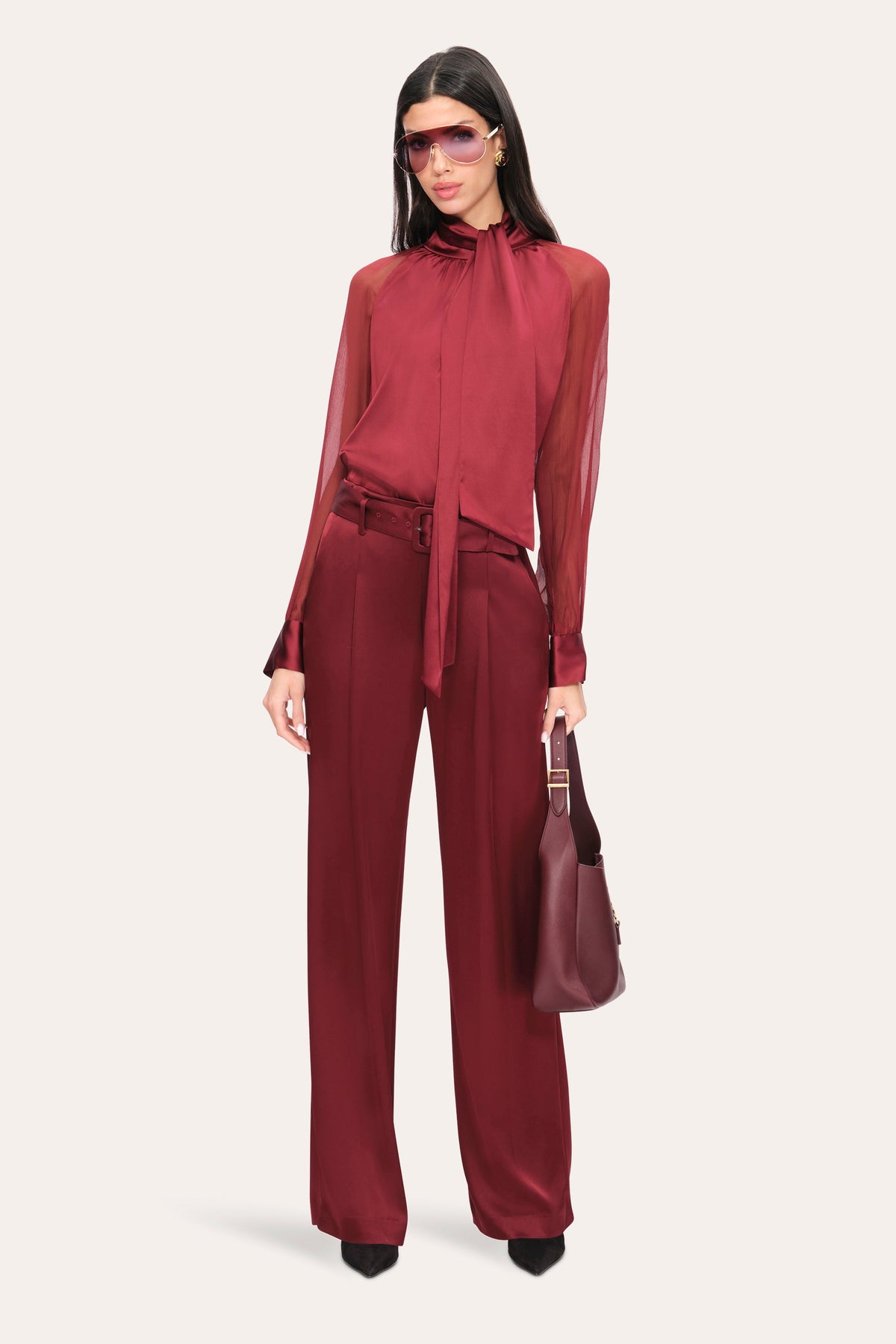 Satin Belted Pant | Elie Tahari SANGRIA