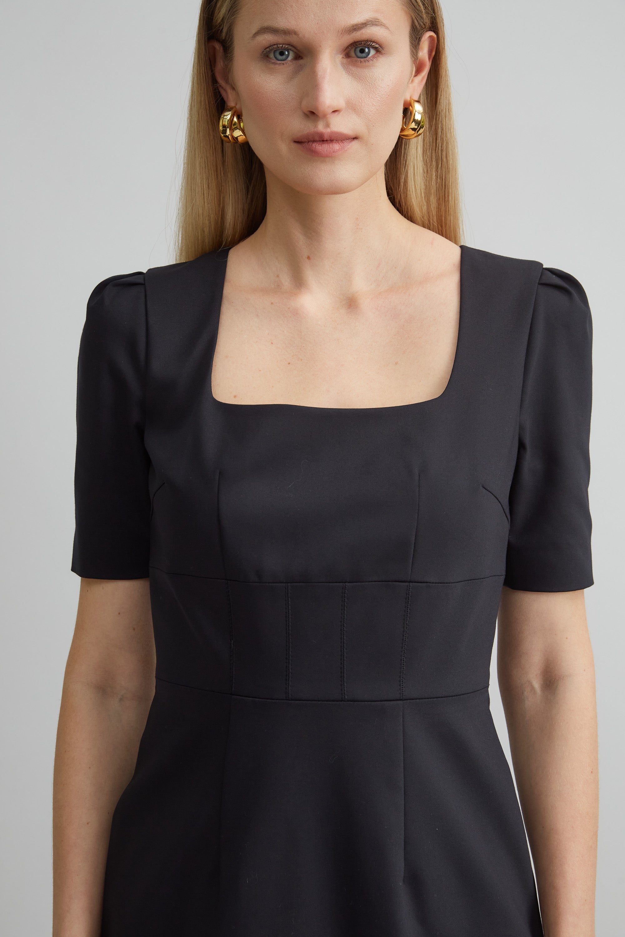 Short Sleeve Square Neck Cotton Dress | Elie Tahari BLACK