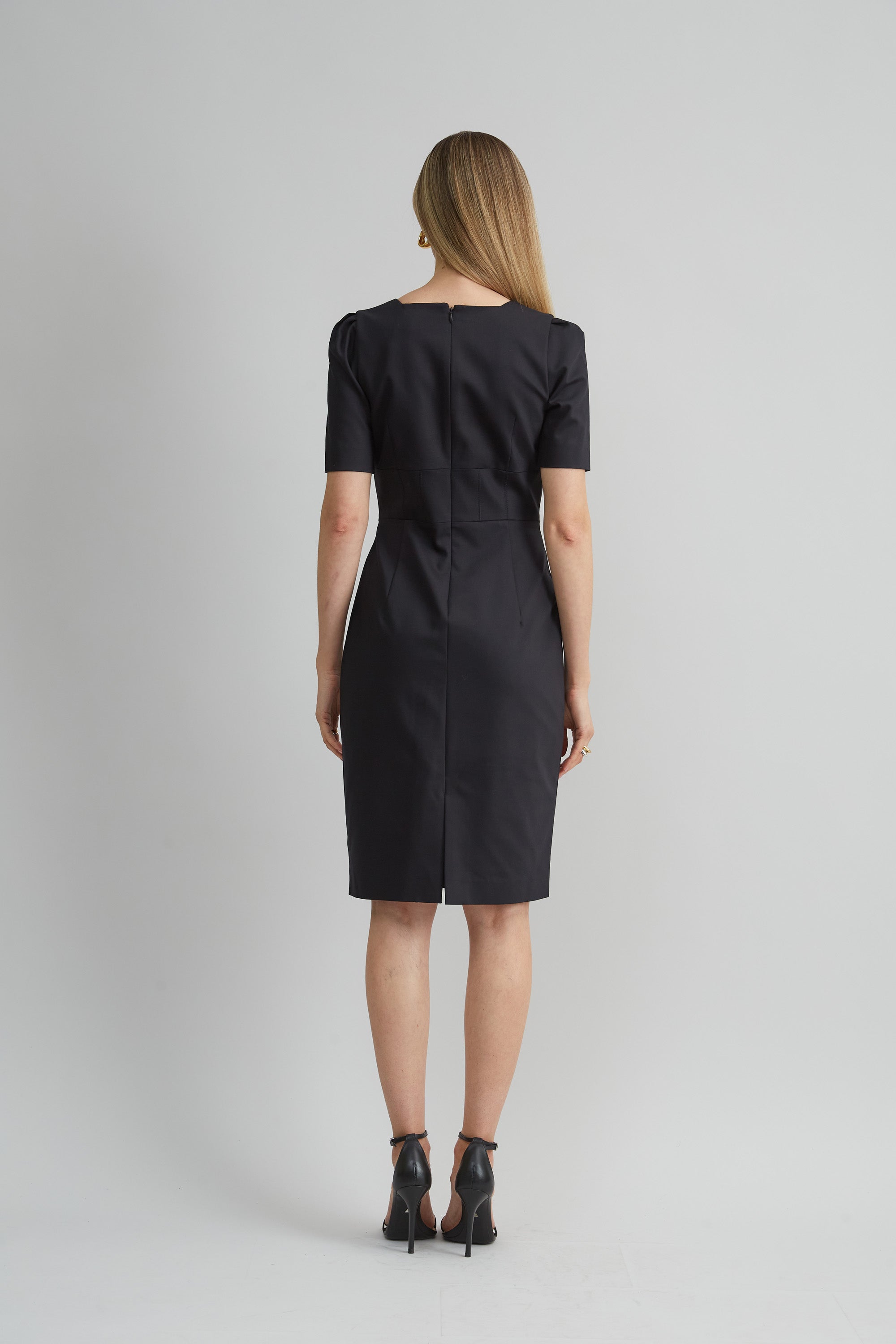 Short Sleeve Square Neck Cotton Dress | Elie Tahari BLACK