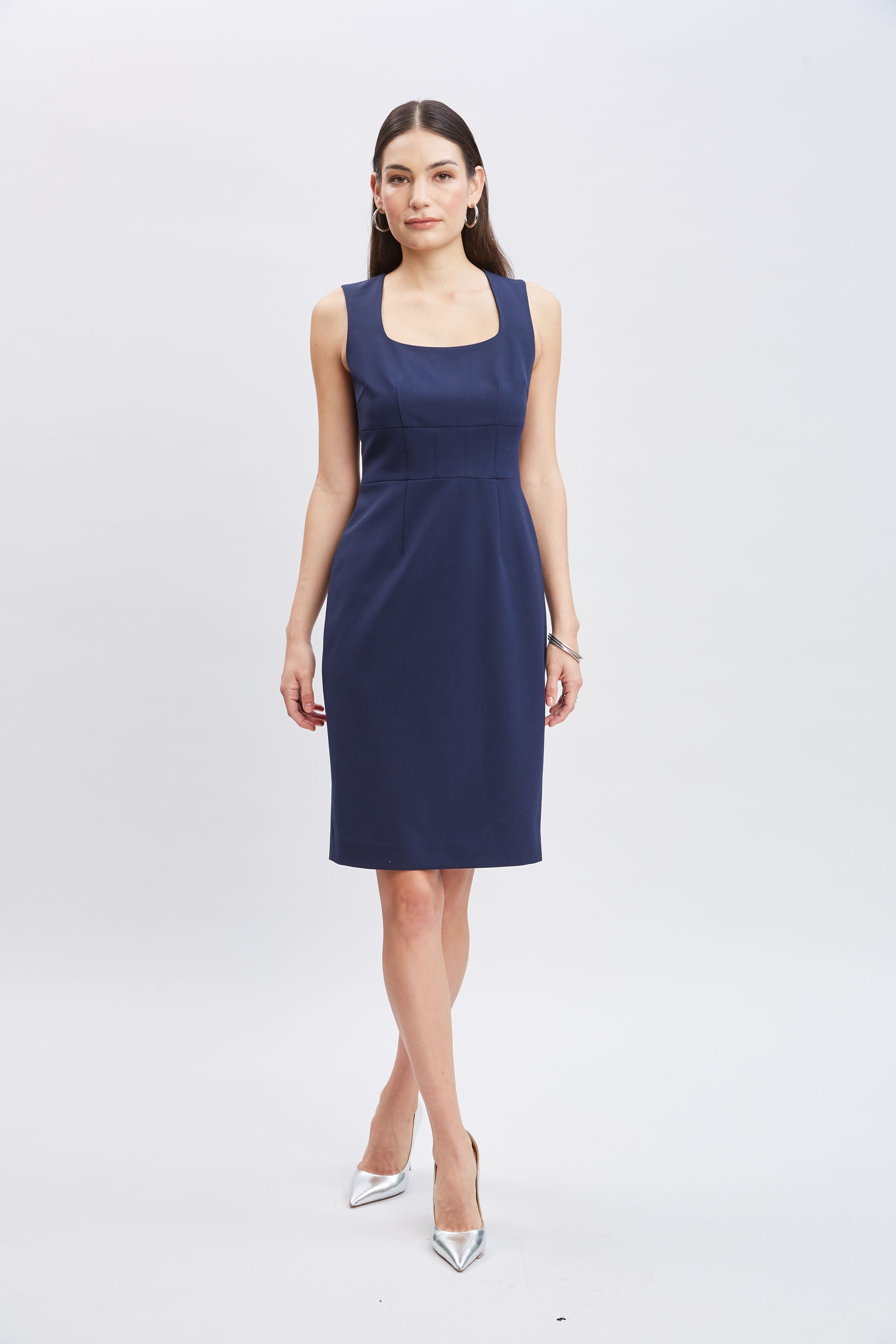Square Neck Slim Dress | Elie Tahari INDIGO