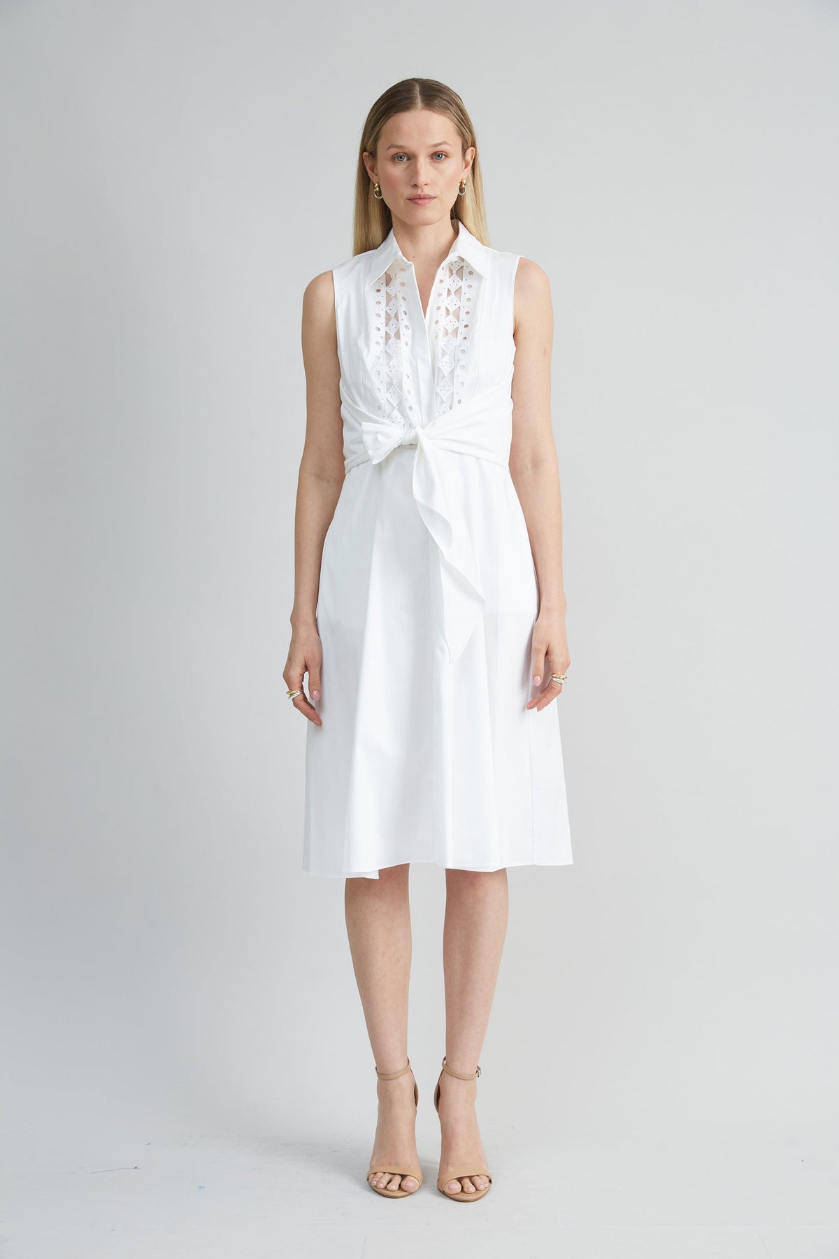 Sleeveless Cotton Tie Dress | Elie Tahari WHITE
