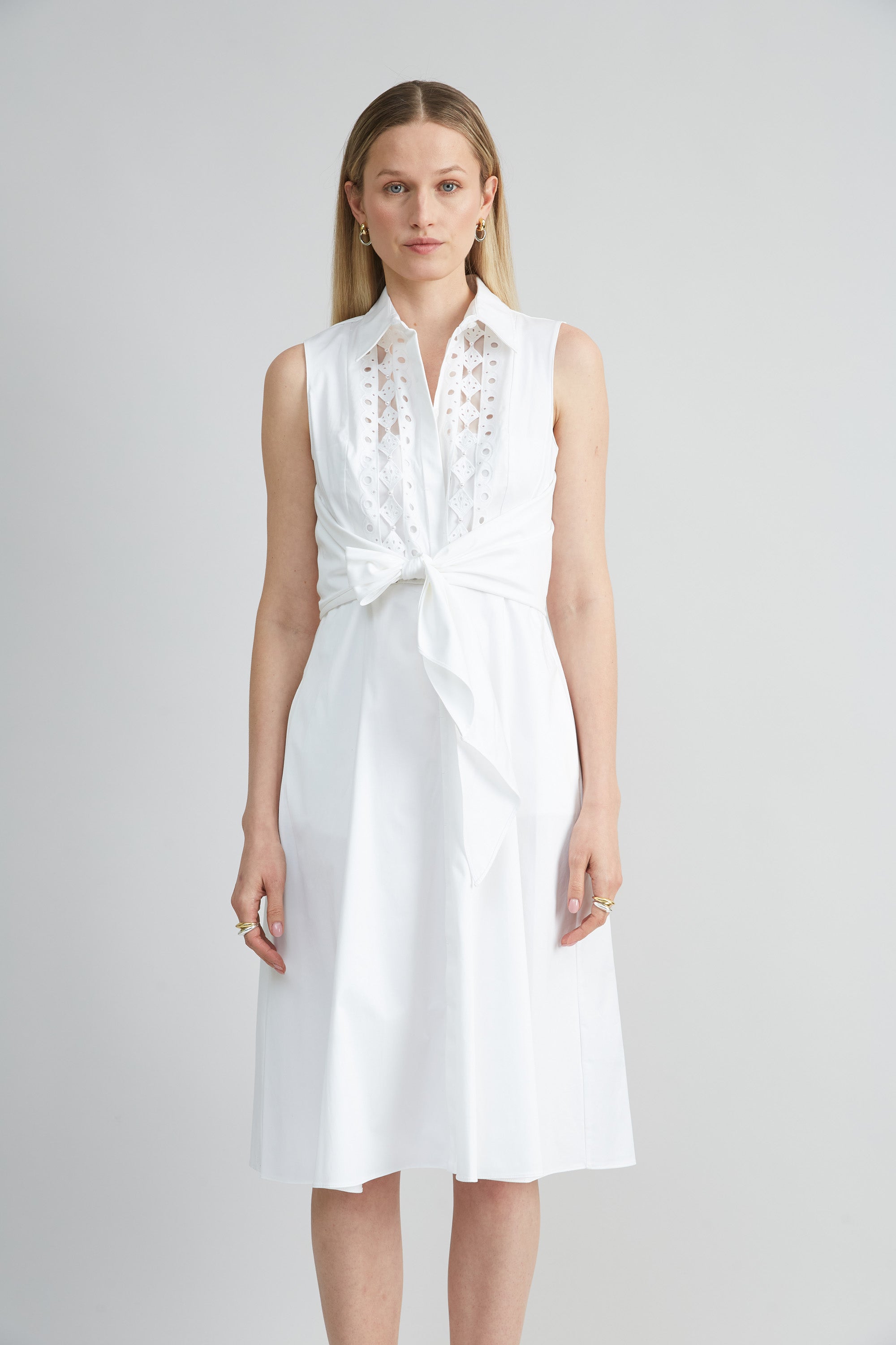 Sleeveless Cotton Tie Dress | Elie Tahari WHITE