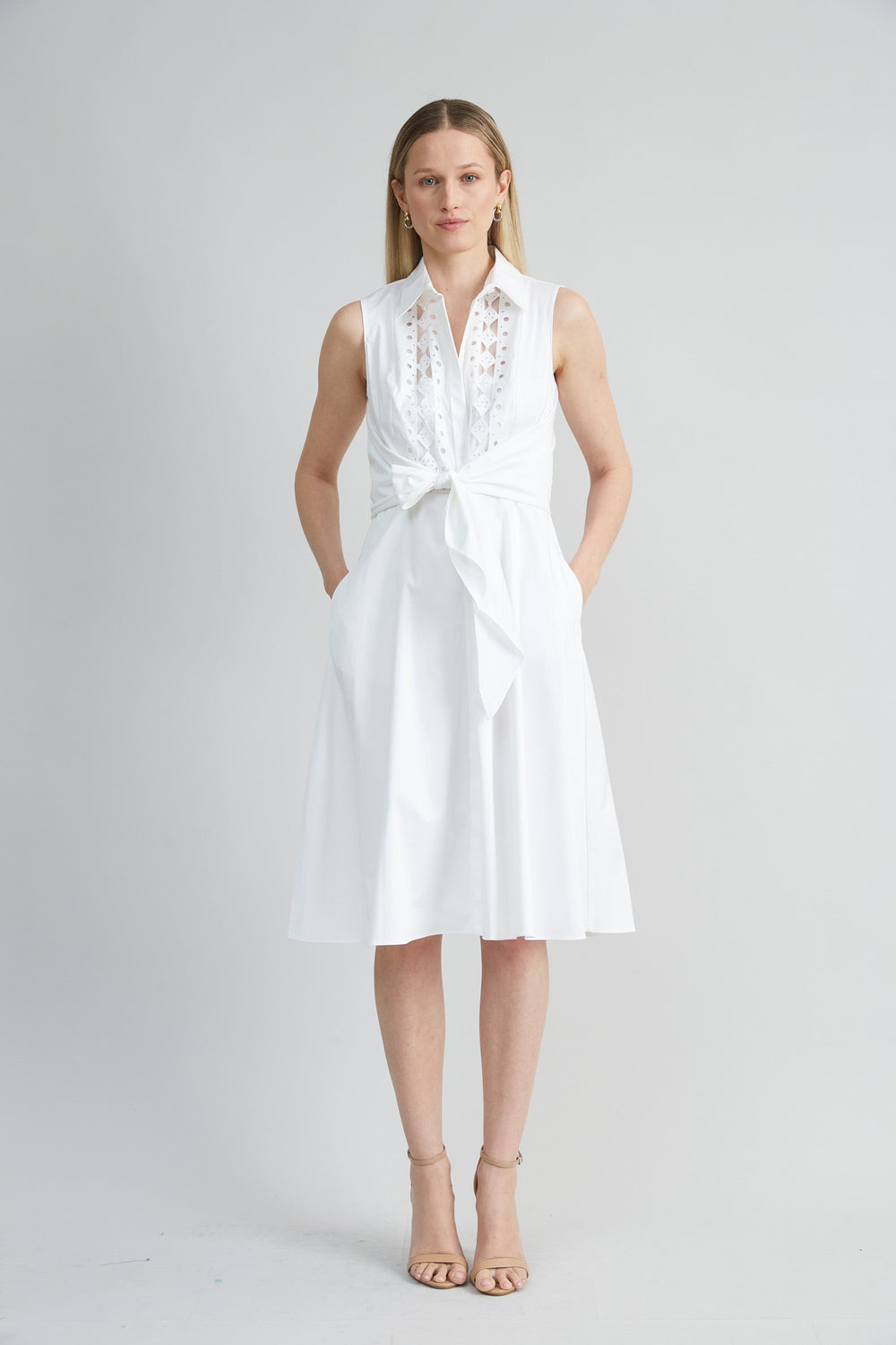 Sleeveless Cotton Tie Dress | Elie Tahari WHITE