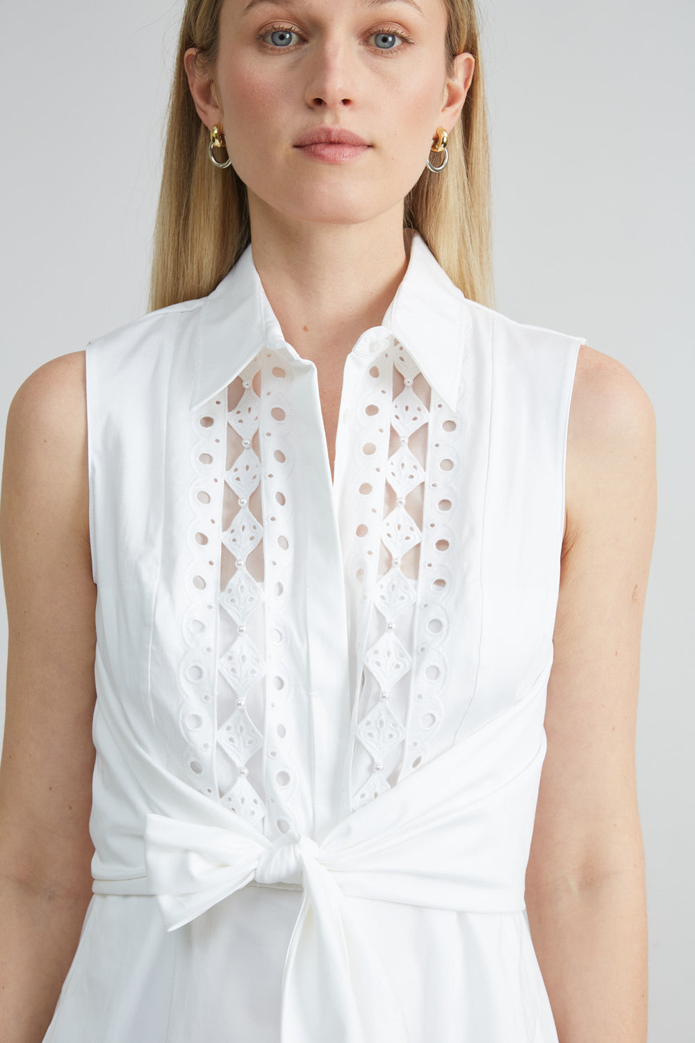 Sleeveless Cotton Tie Dress | Elie Tahari WHITE