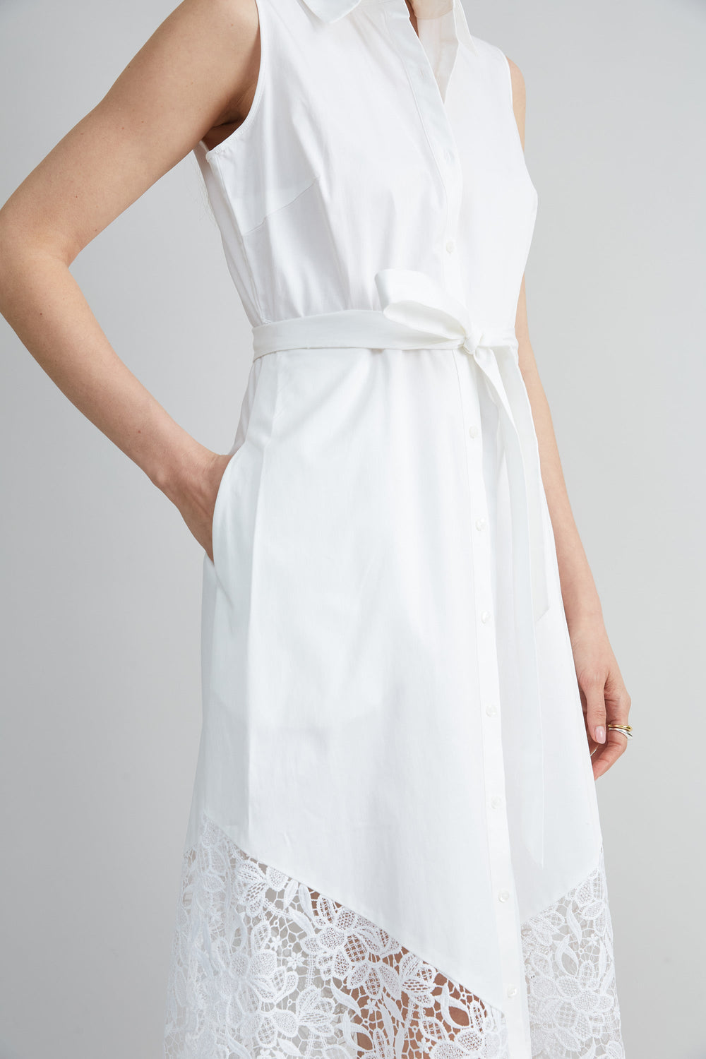 Cotton Lace Hem Dress | Elie Tahari WHITE