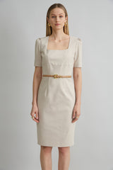 Short Sleeve Square Neck Cotton Dress | Elie Tahari DRIFTWOOD