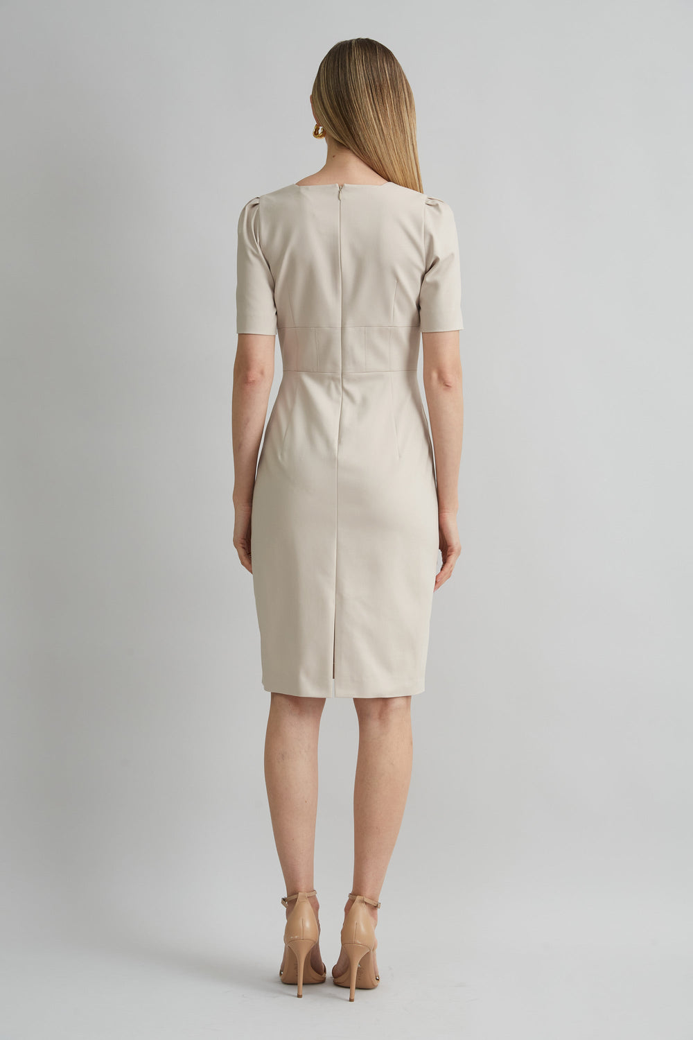 Short Sleeve Square Neck Cotton Dress | Elie Tahari DRIFTWOOD