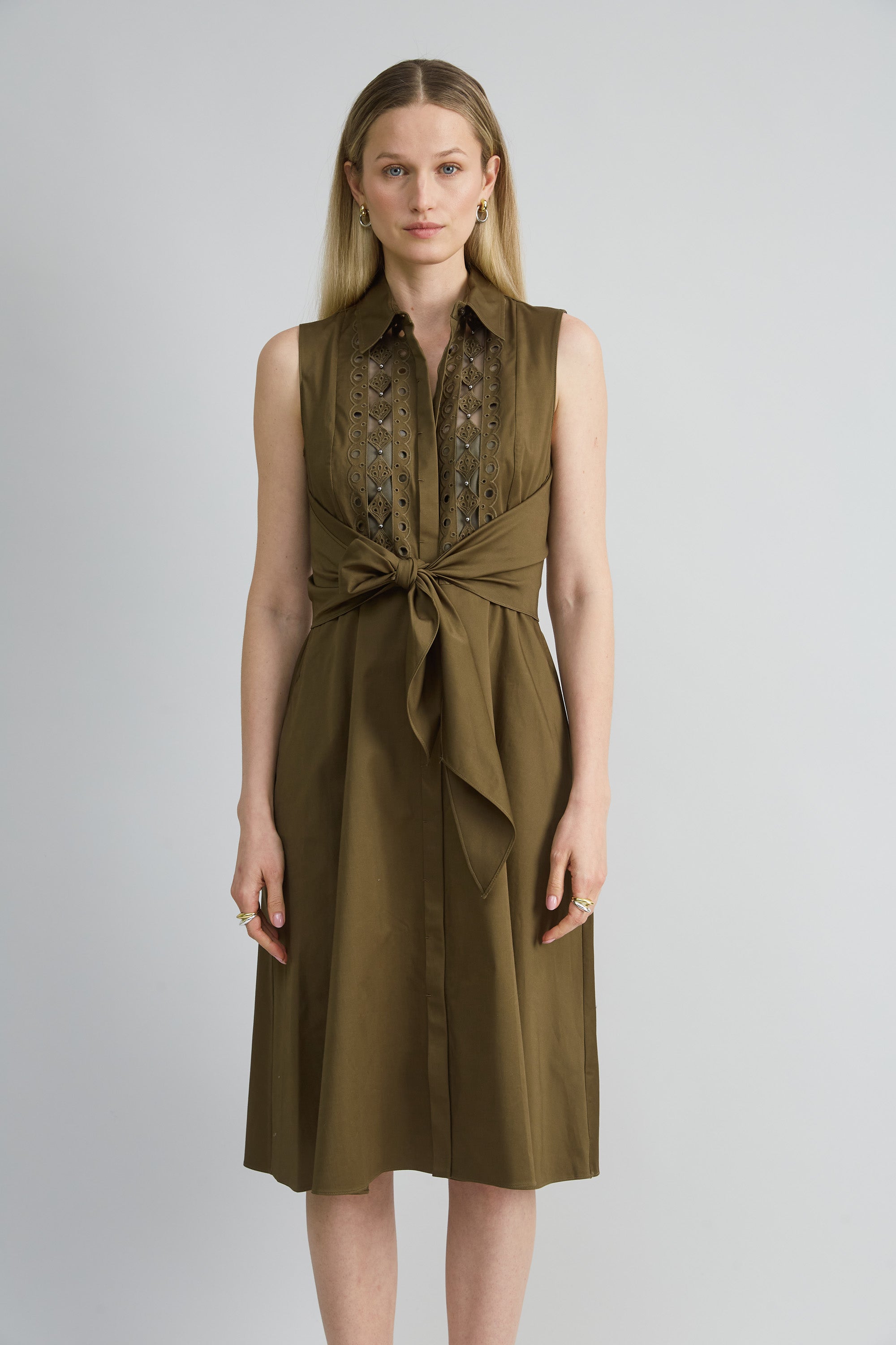 Sleeveless Cotton Tie Dress | Elie Tahari SAVOY