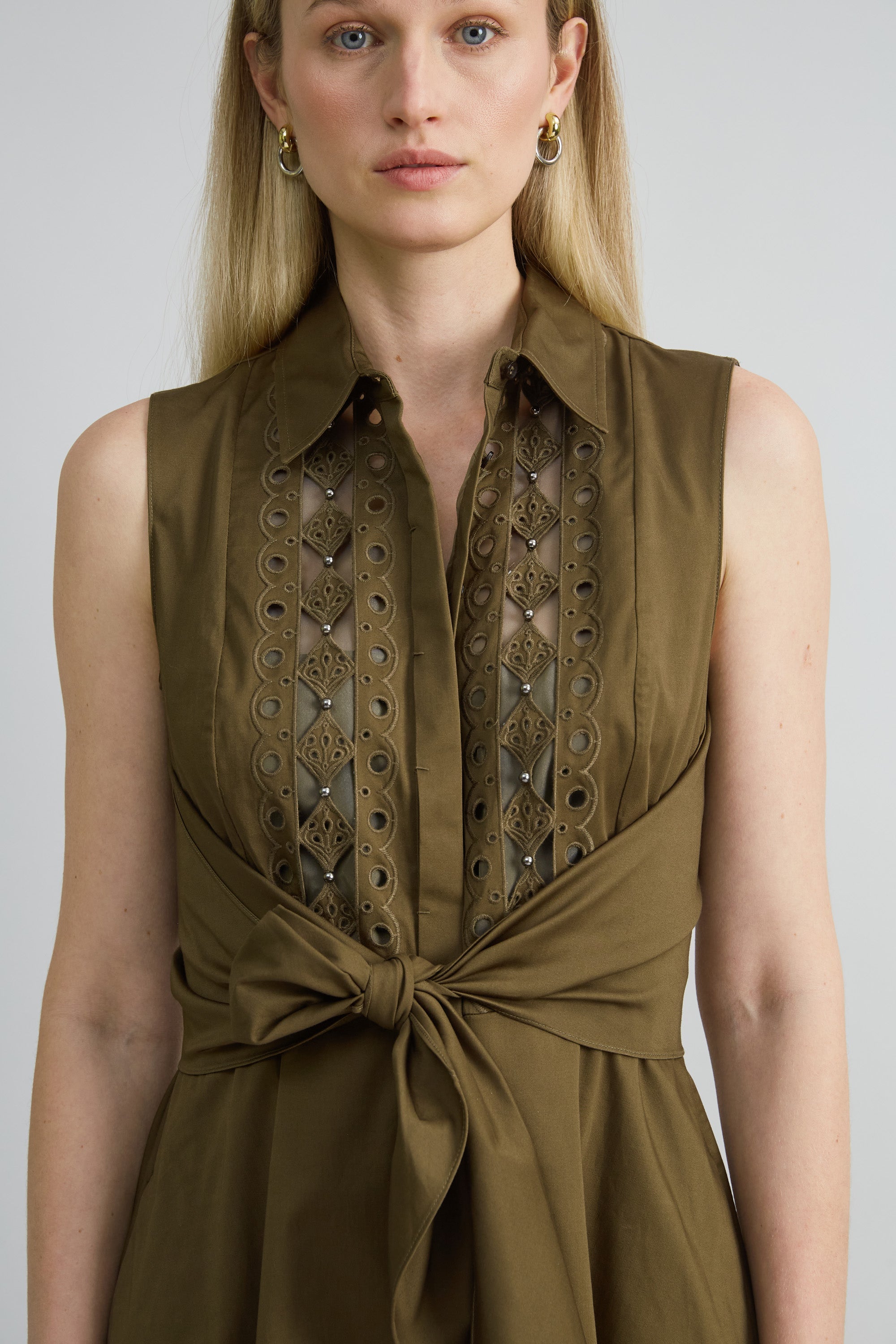 Sleeveless Cotton Tie Dress | Elie Tahari SAVOY