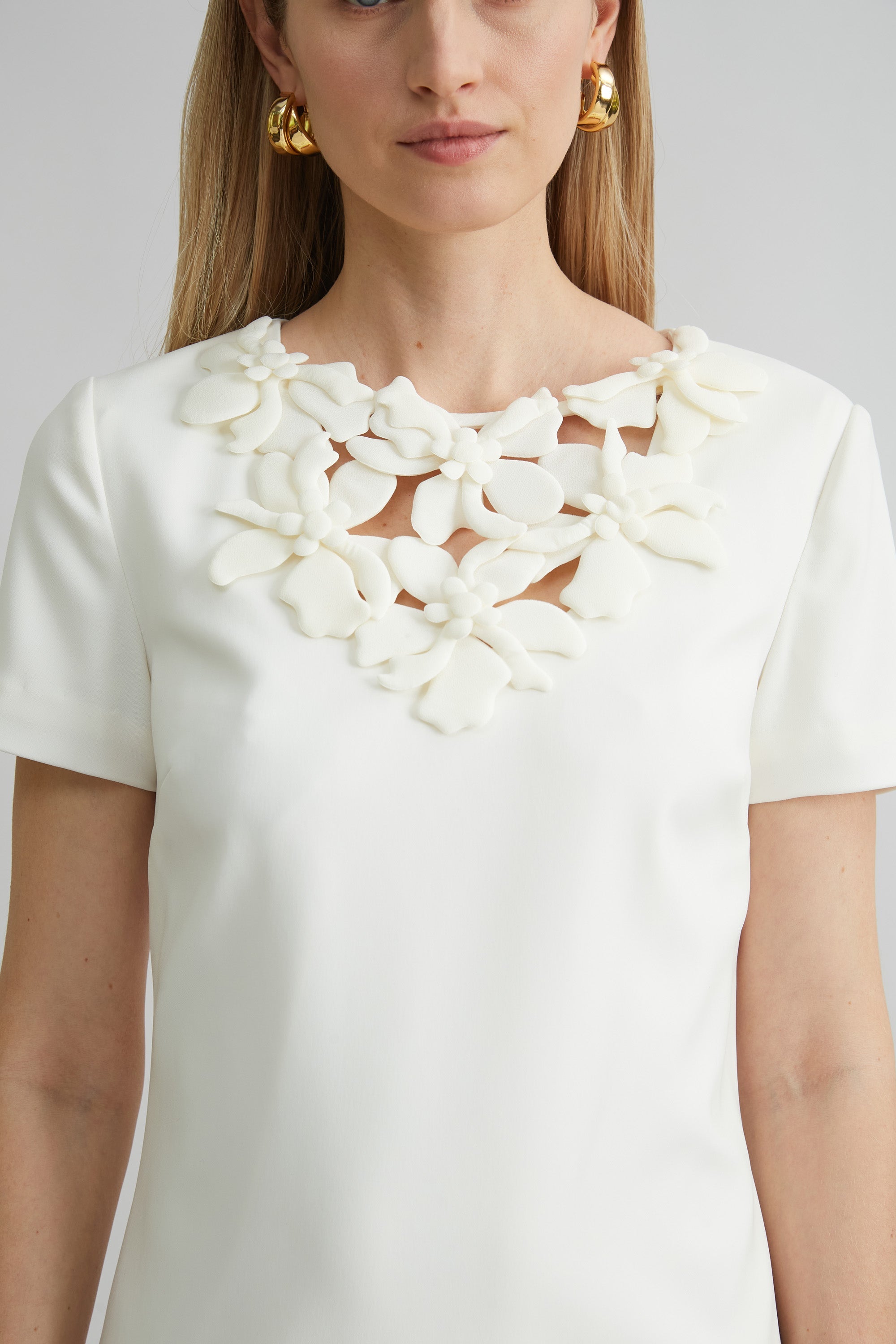Short Sleeve Flower Applique Dress | Elie Tahari FOAM