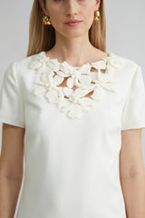 Short Sleeve Flower Applique Dress | Elie Tahari FOAM