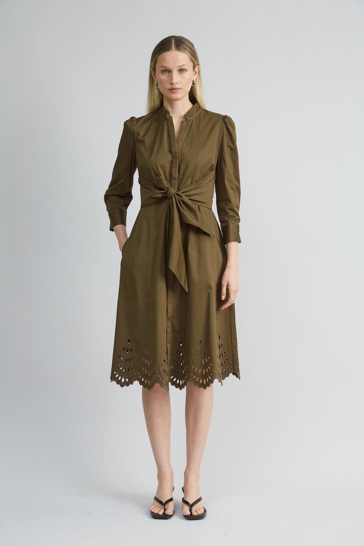 Cotton Tie Embroidered Dress | Elie Tahari SAVOY