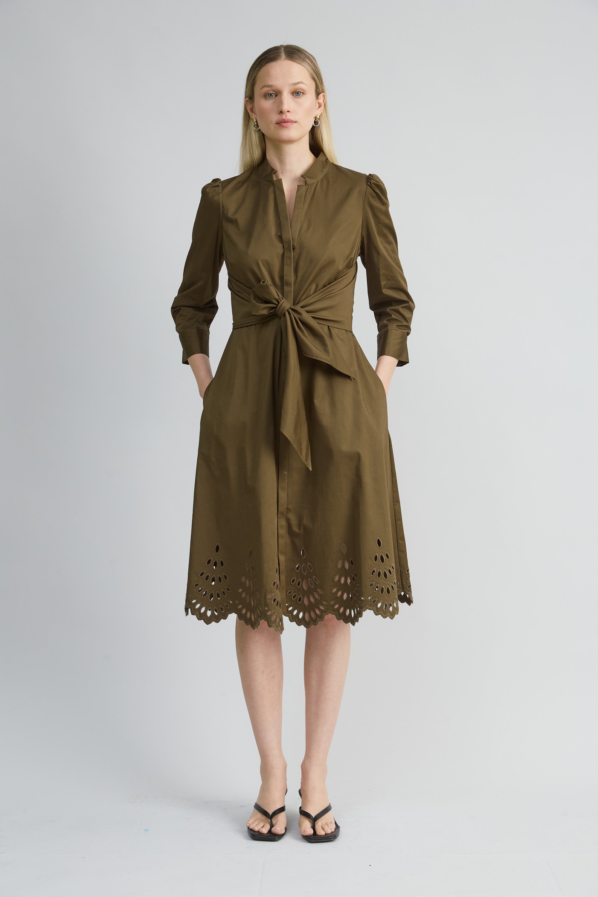 Cotton Tie Embroidered Dress | Elie Tahari SAVOY