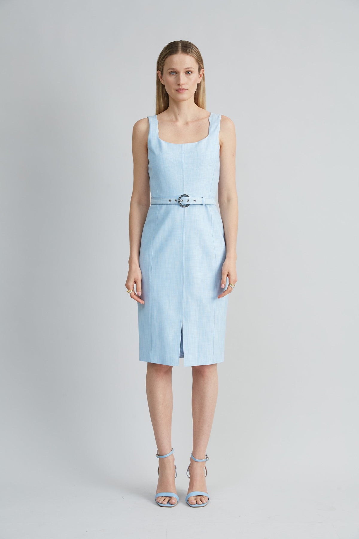 Scallop Melange Dress | Elie Tahari MIST BLUE