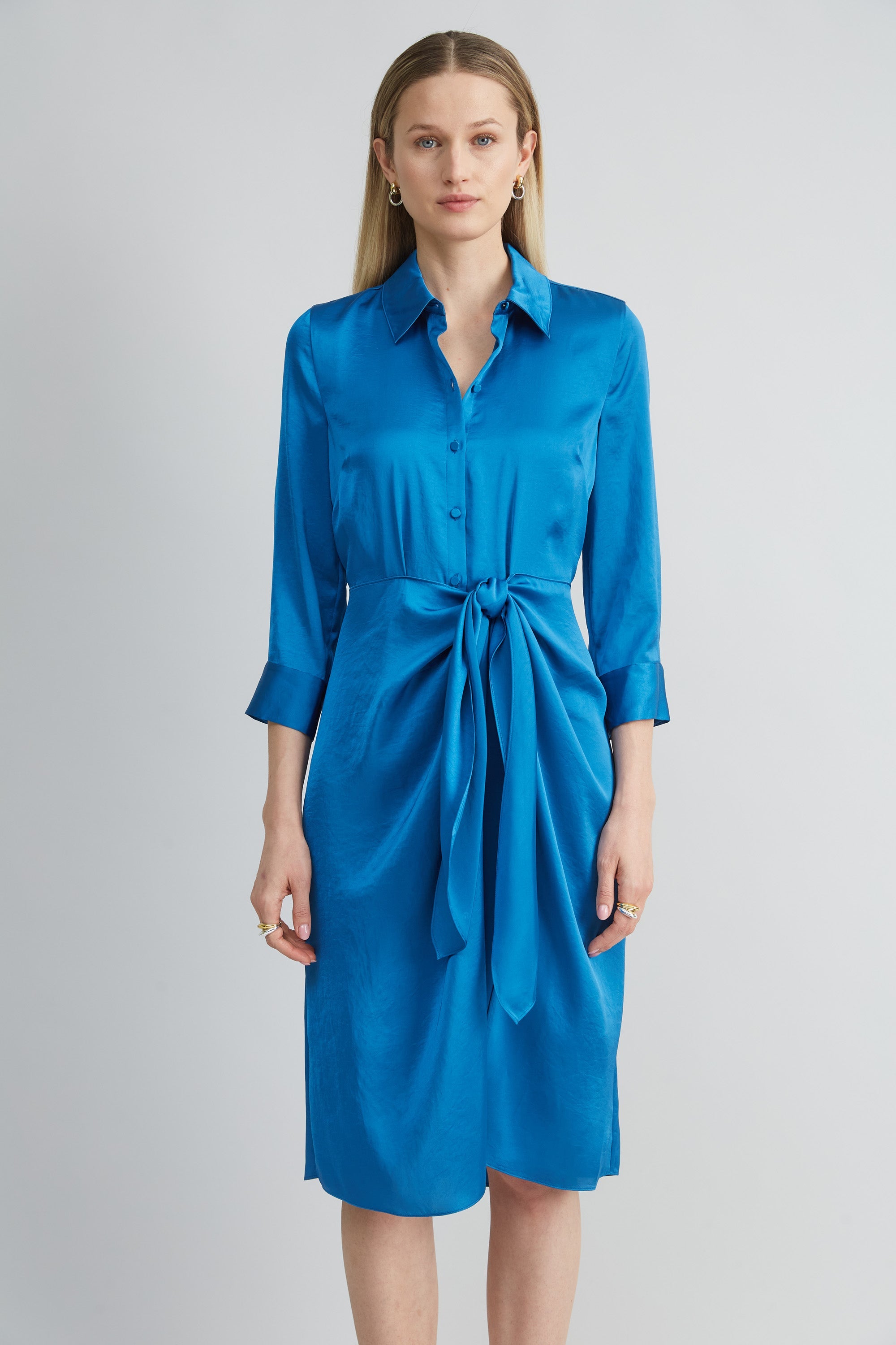 Satin Tie Shirt Dress | Elie Tahari OCEAN