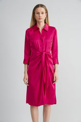 Satin Tie Shirt Dress | Elie Tahari CYCLAMEN