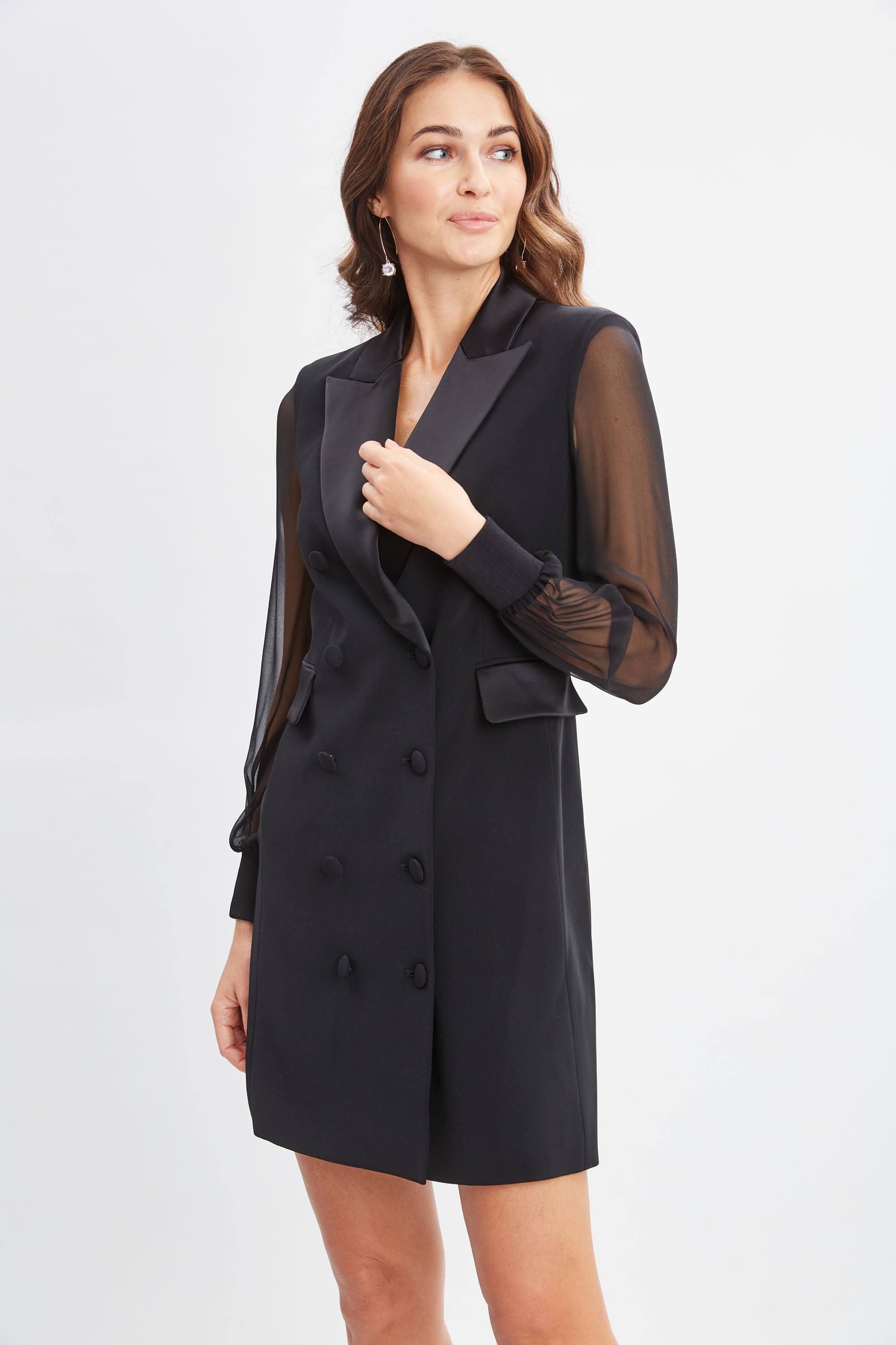 Chiffon Sleeve Blazer Dress | Elie Tahari BLACK