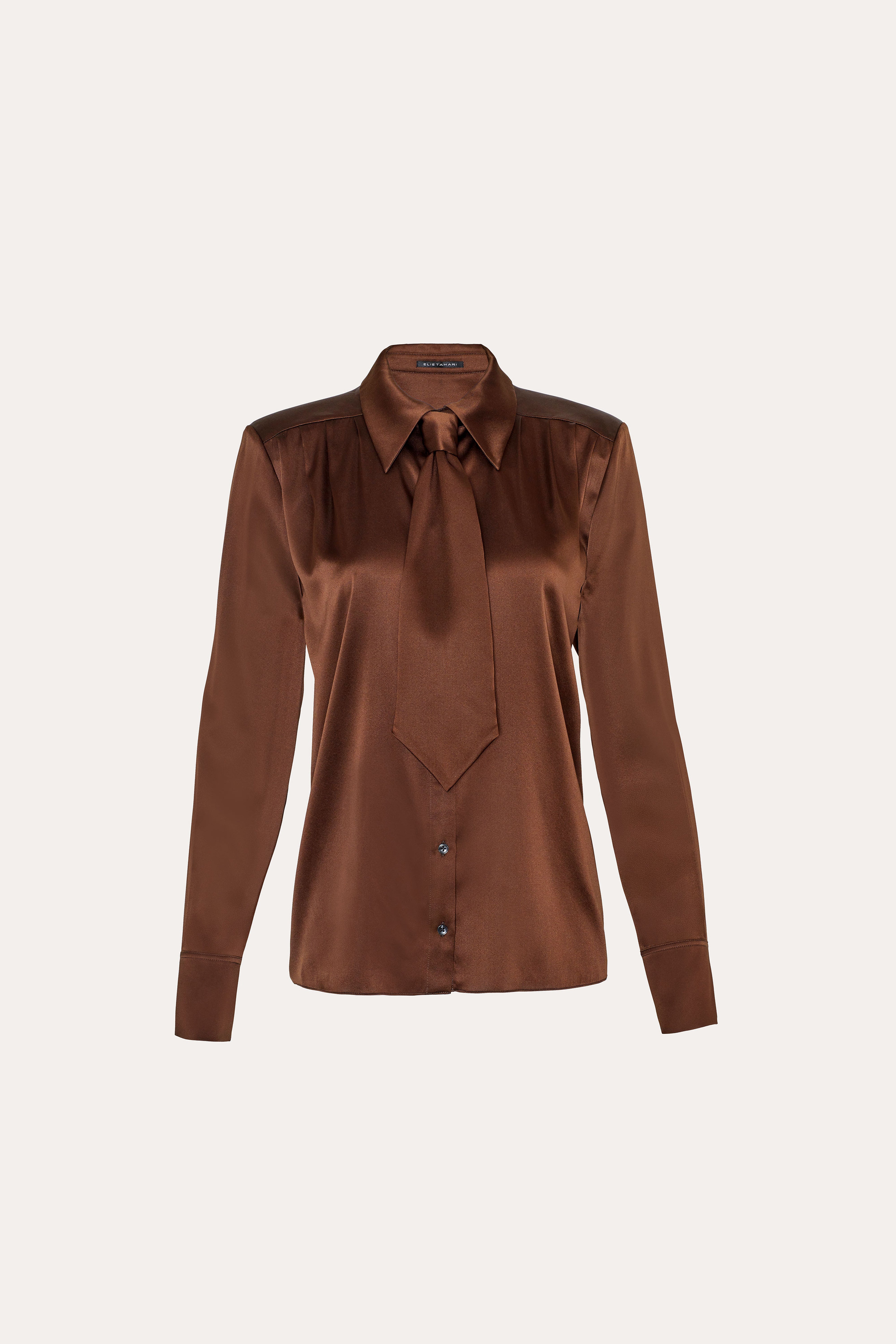 Silk Tie Button Down | Elie Tahari ESPRESSO