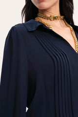 Silk Pintuck Shirt | Elie Tahari MIDNIGHT