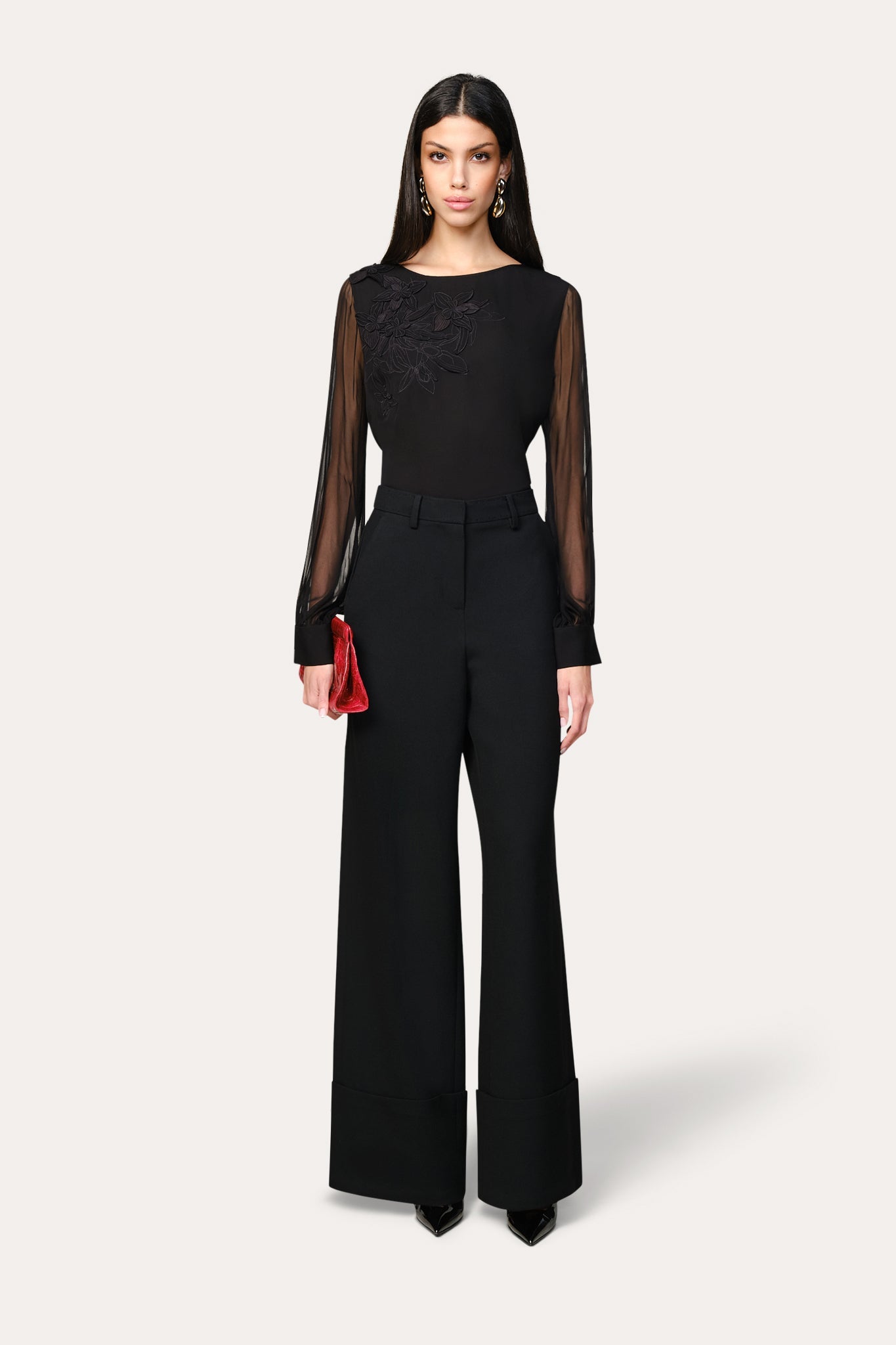 Applique Silk Shirt | Elie Tahari BLACK