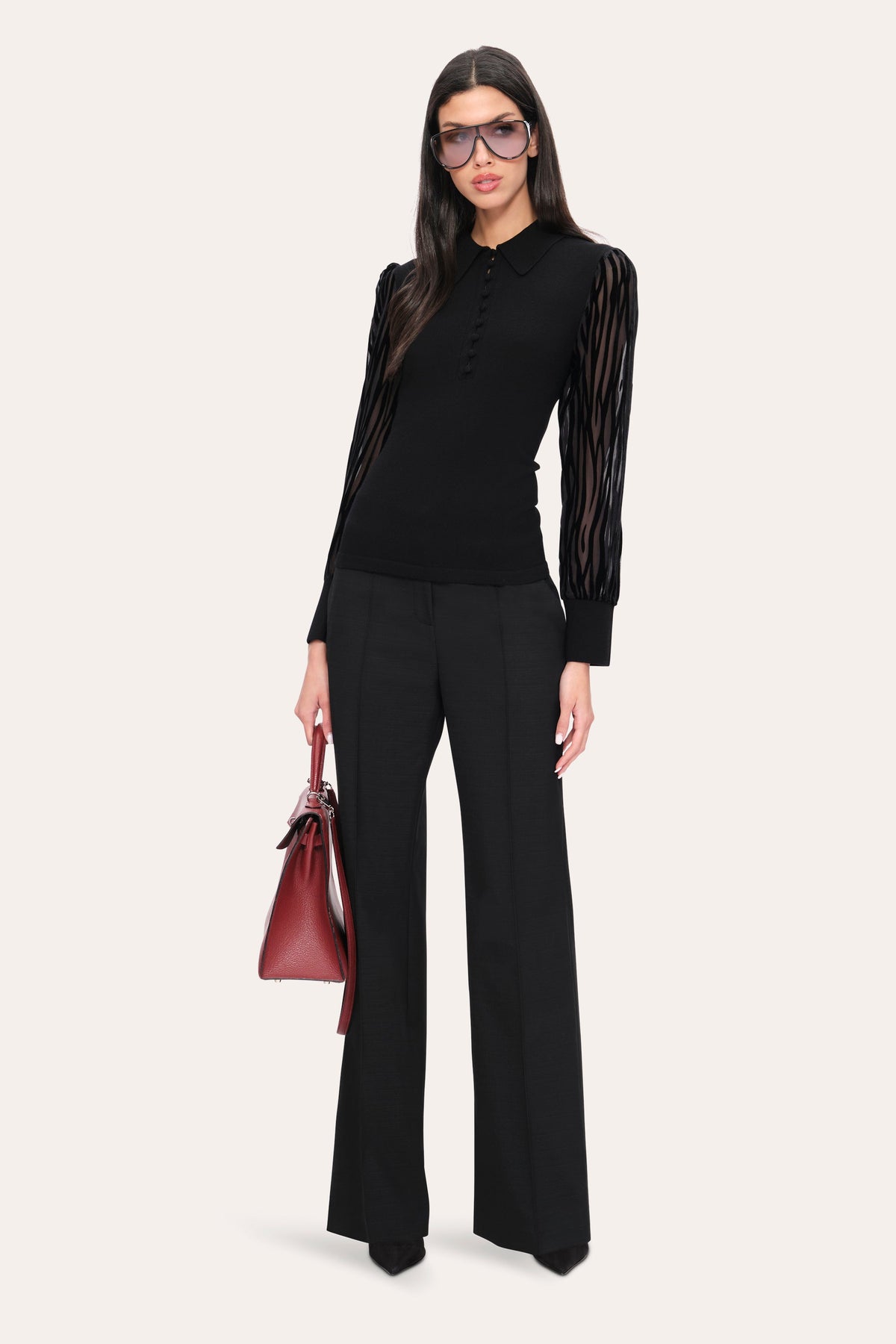 Burnout Polo Sweater | Elie Tahari BLACK
