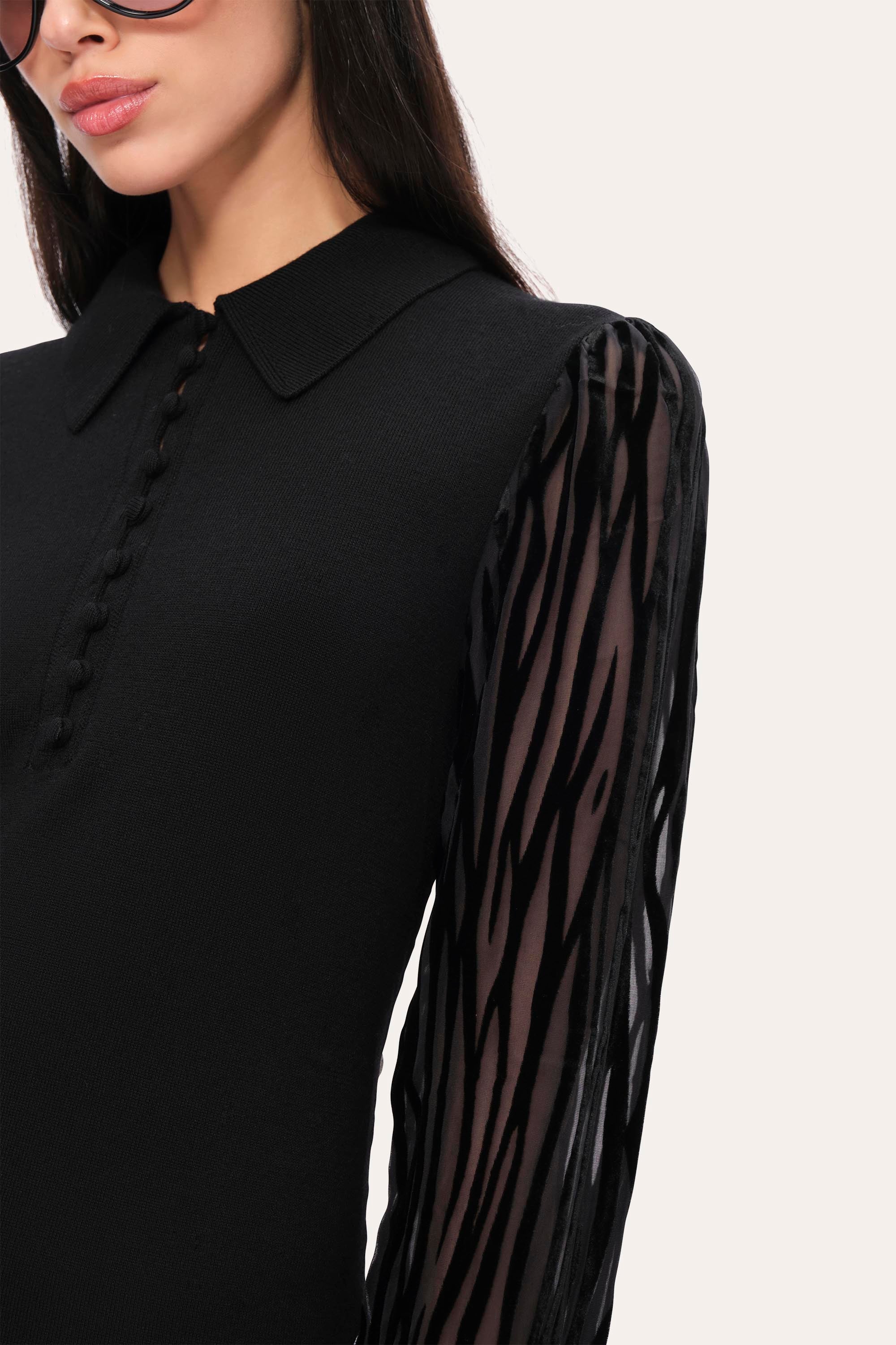 Burnout Polo Sweater | Elie Tahari BLACK