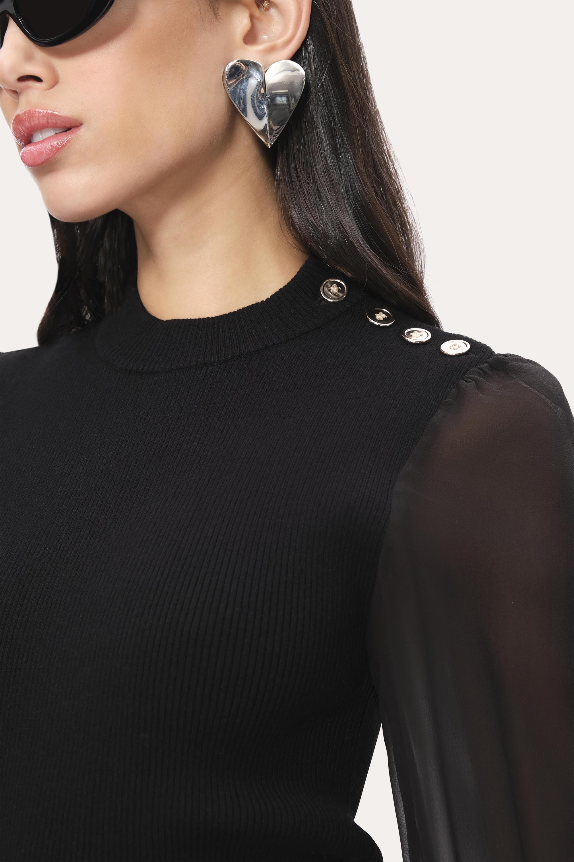 Chiffon Sleeve Knit | Elie Tahari BLACK