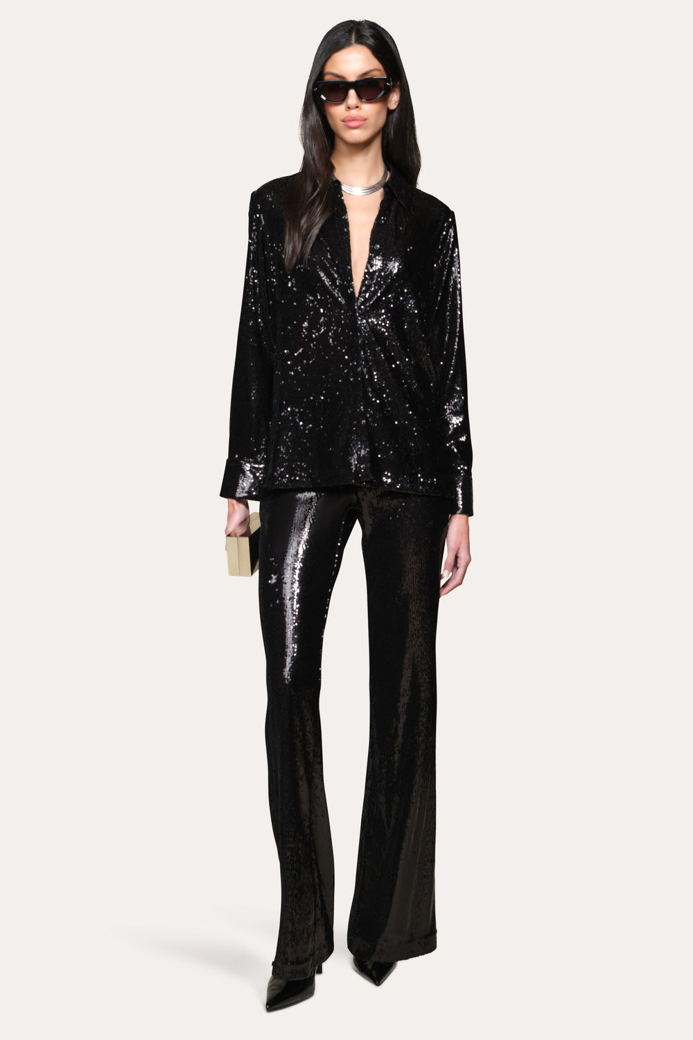 Sequined Button Down | Elie Tahari BLACK