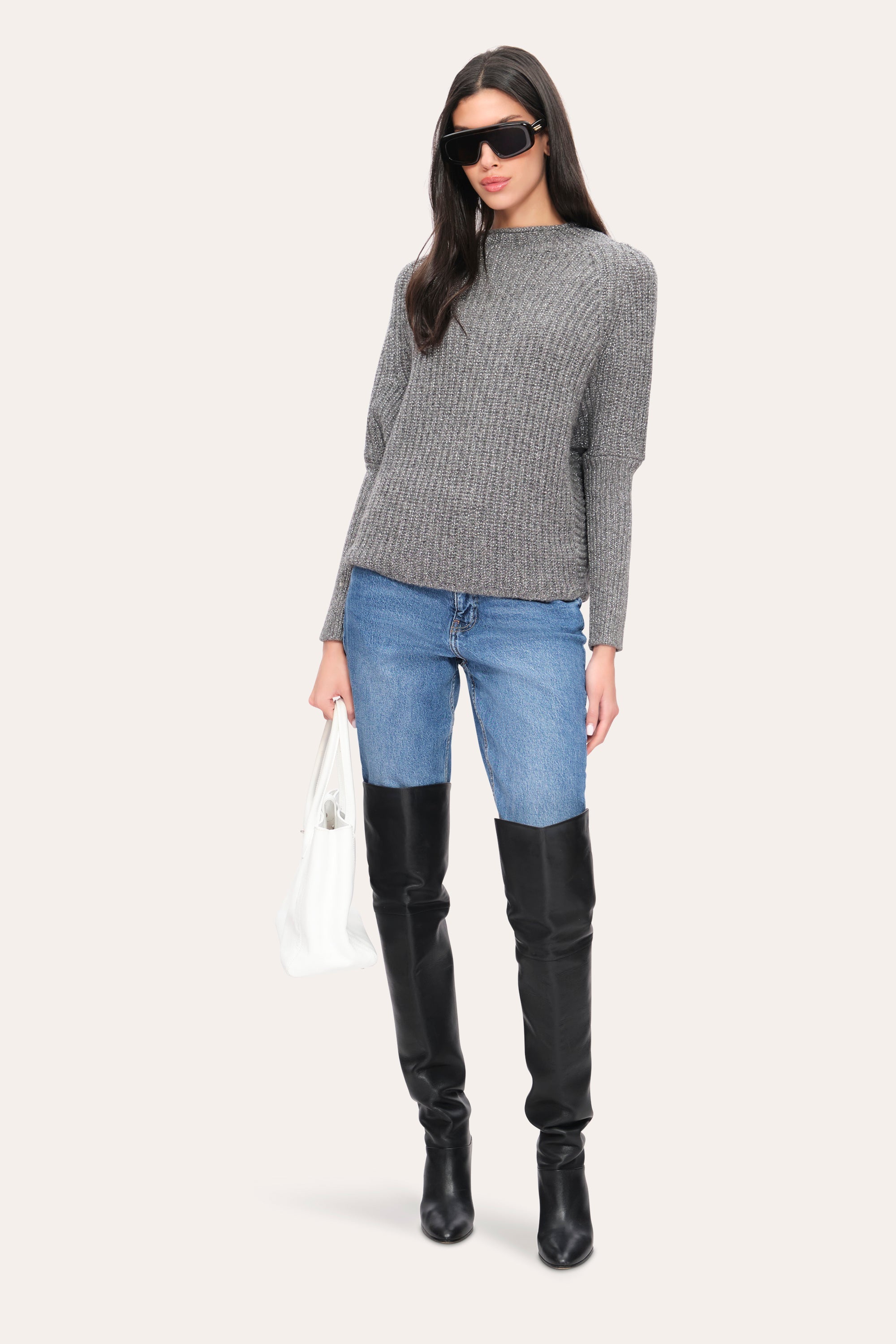 Metallic Sweater | Elie Tahari GREY-SILVER