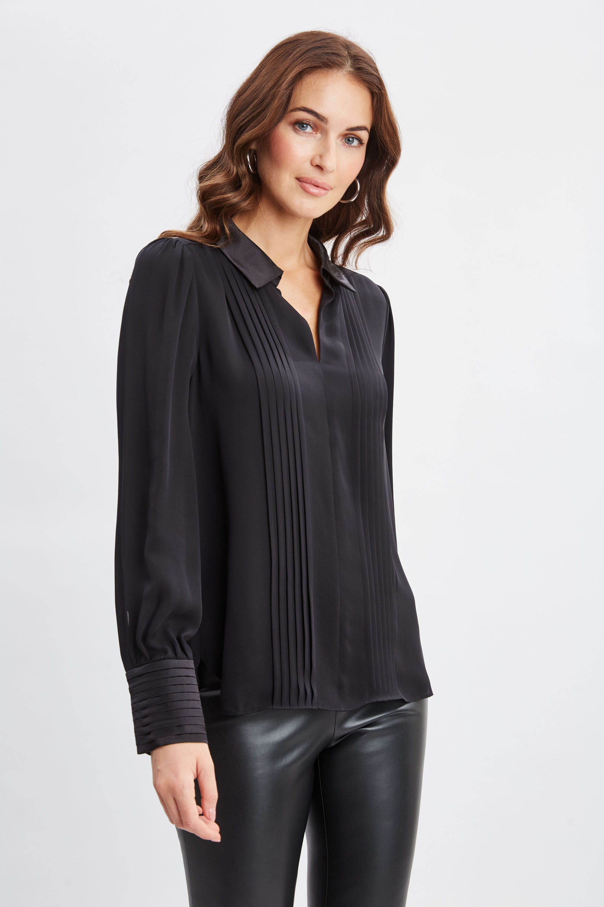 Silk Pintuck Shirt | Elie Tahari BLACK