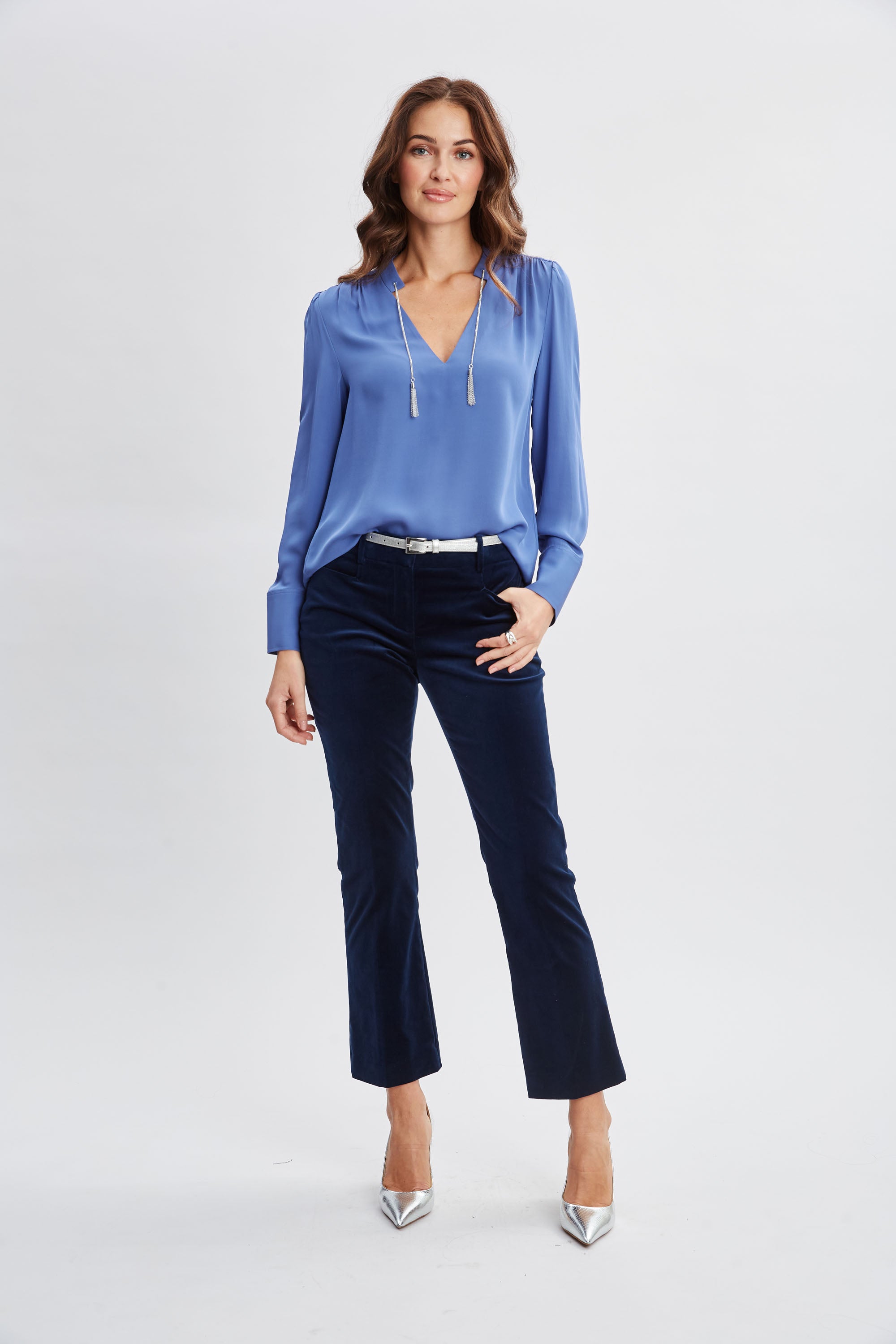 Silk Chain Tassel Shirt | Elie Tahari SLATE BLUE