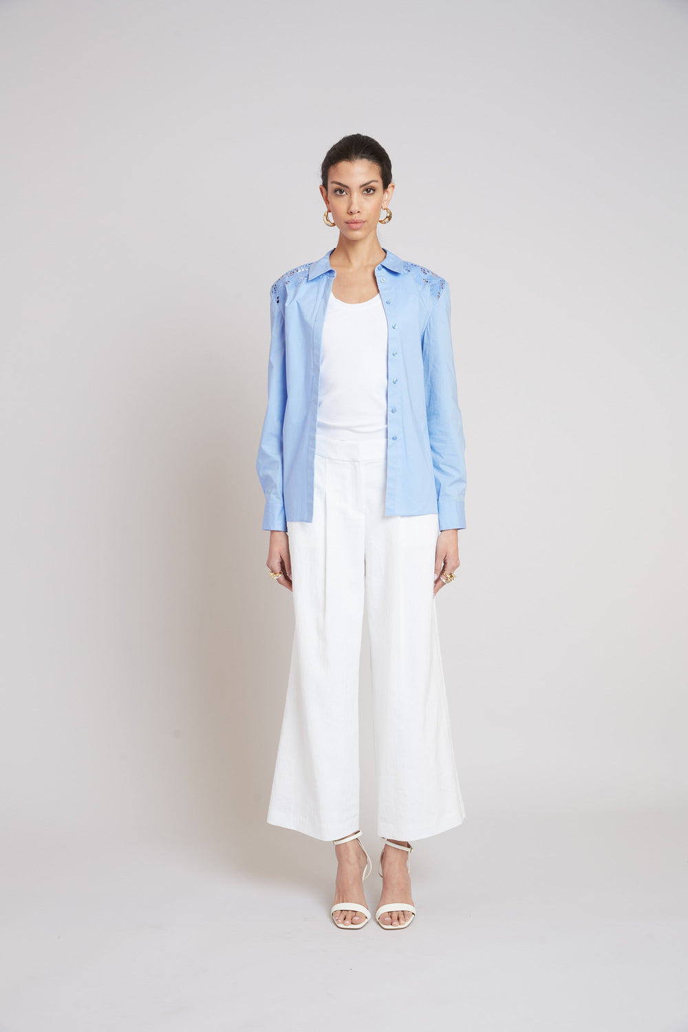 Embroidered Cotton Shirt | Elie Tahari HORIZON BLUE