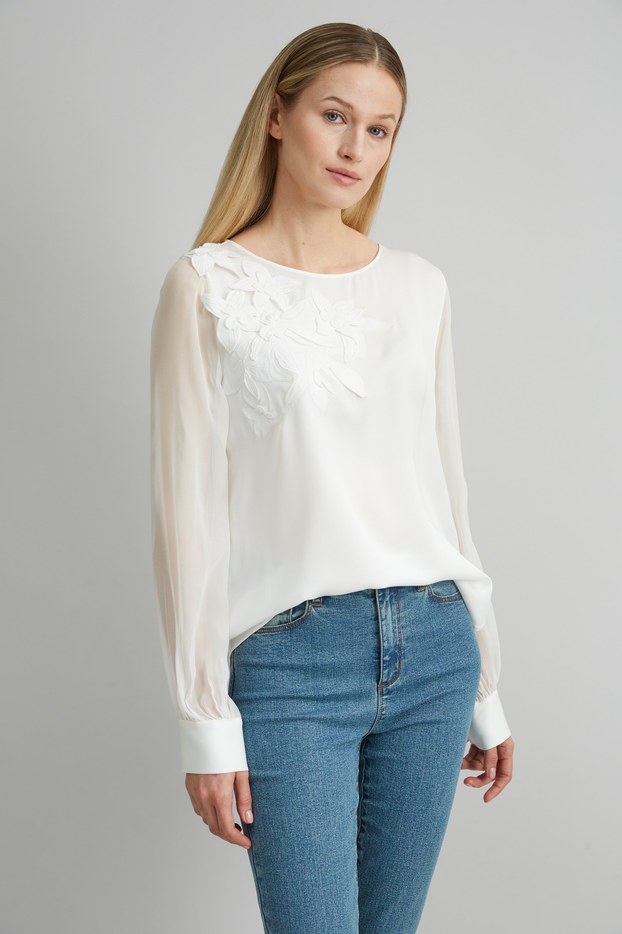Applique Silk Shirt | Elie Tahari FRESH PEARL