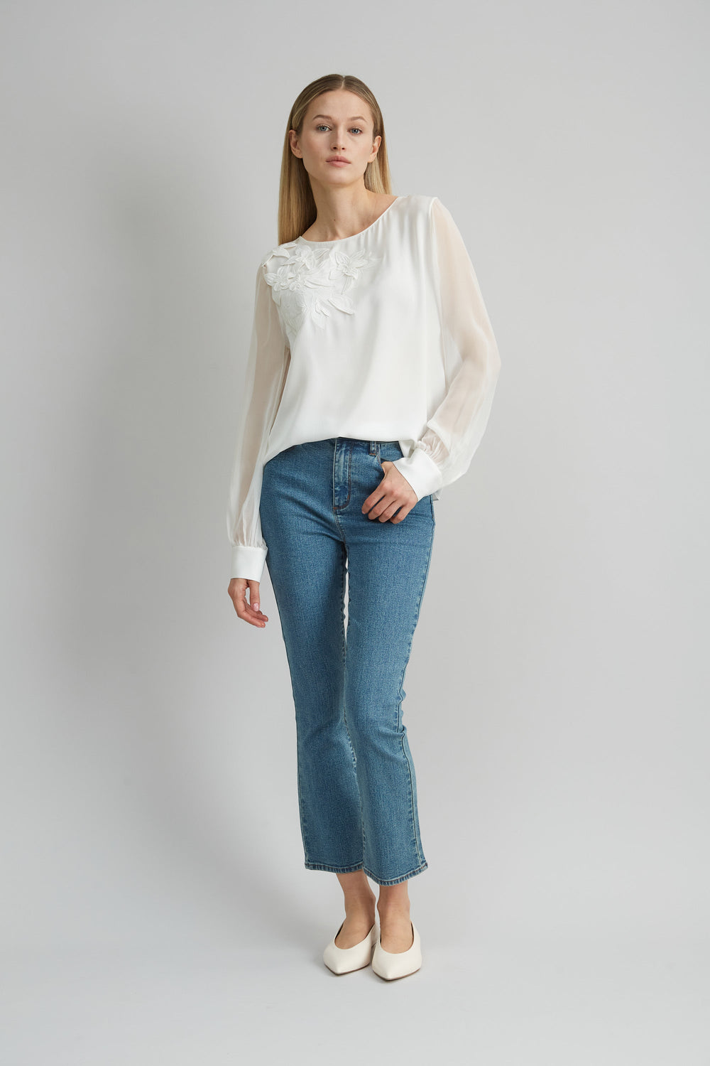 Applique Silk Shirt | Elie Tahari FRESH PEARL