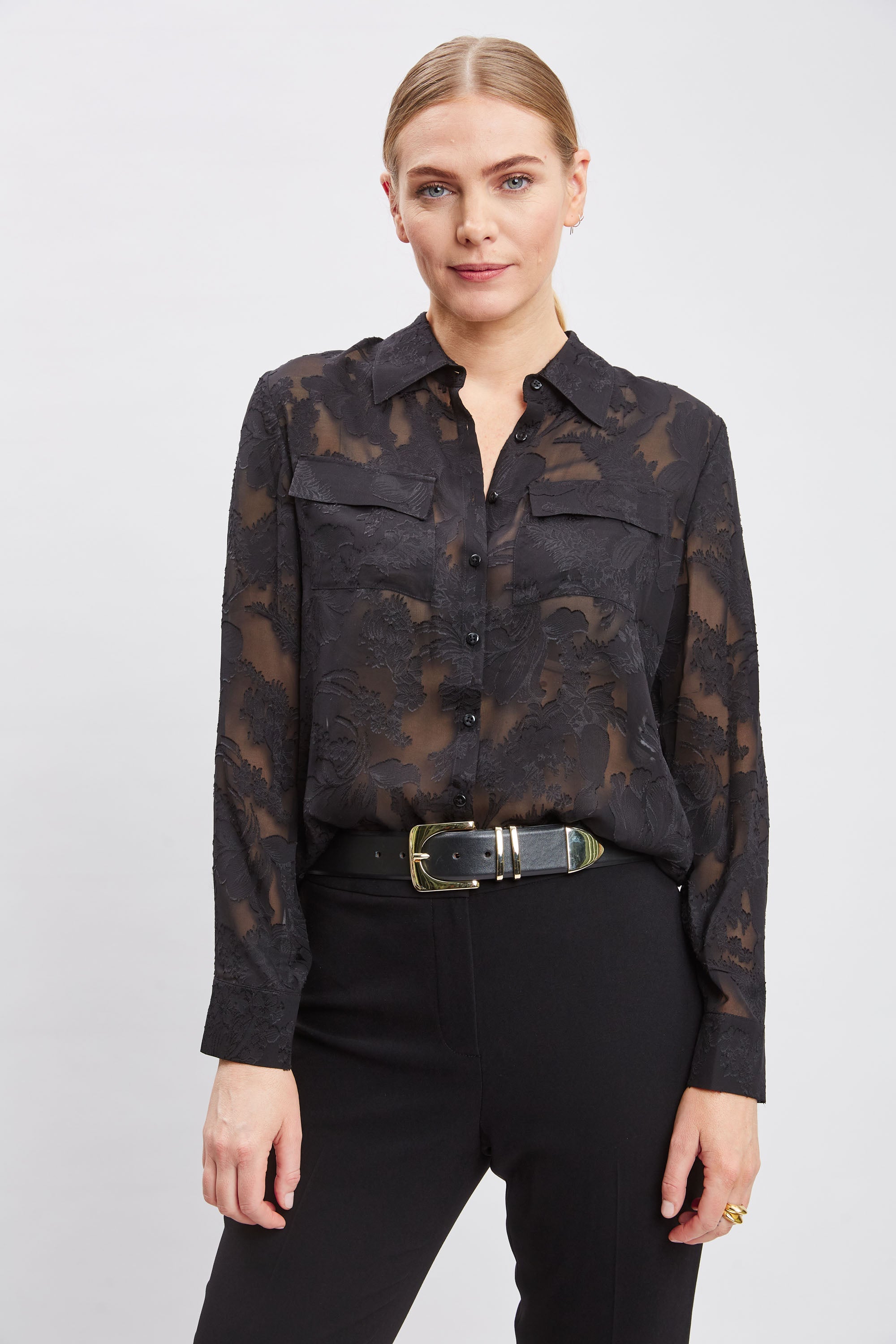 Silk Jacquard Utility Shirt | Elie Tahari BLACK