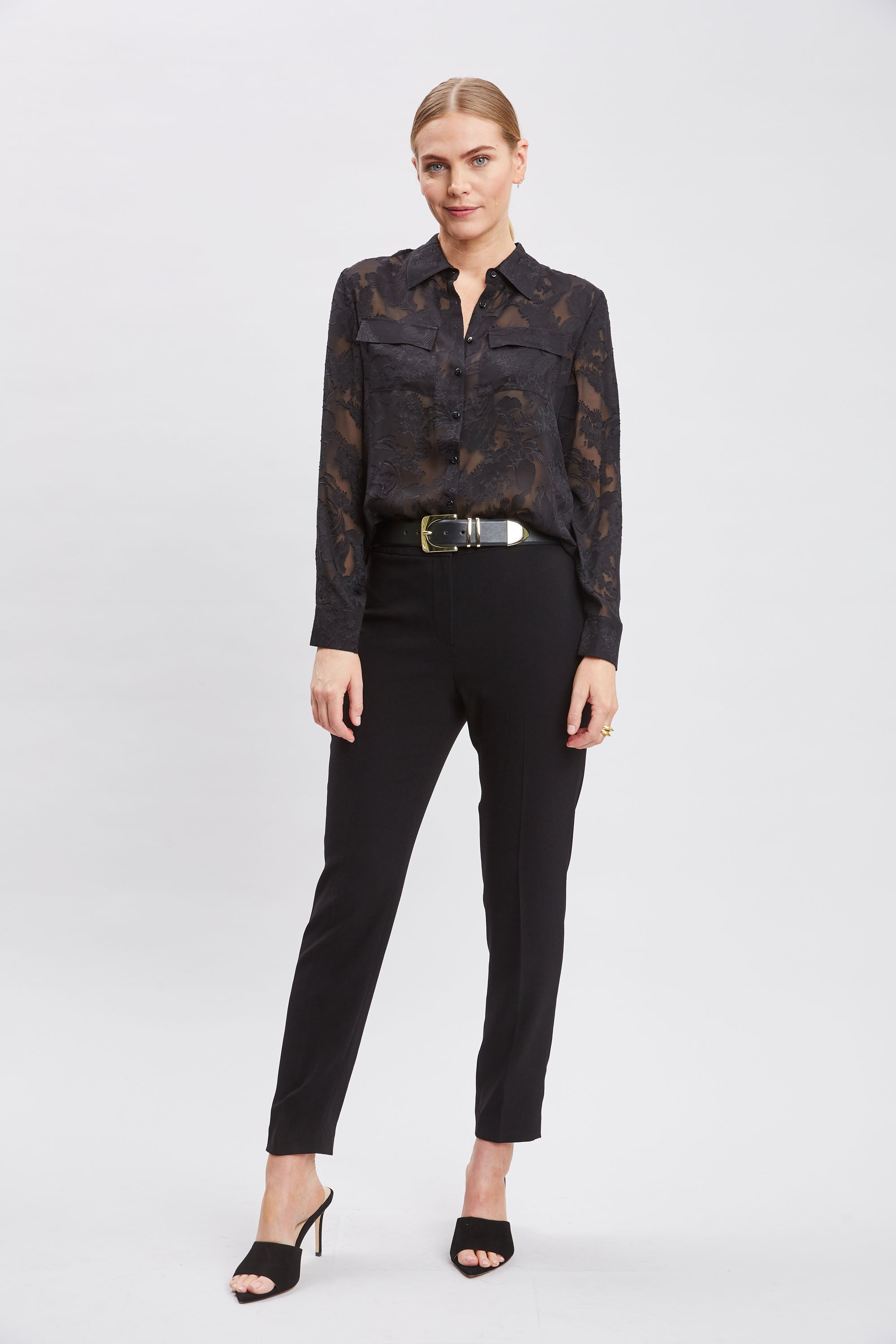 Silk Jacquard Utility Shirt | Elie Tahari BLACK