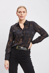 Silk Jacquard Utility Shirt | Elie Tahari BLACK