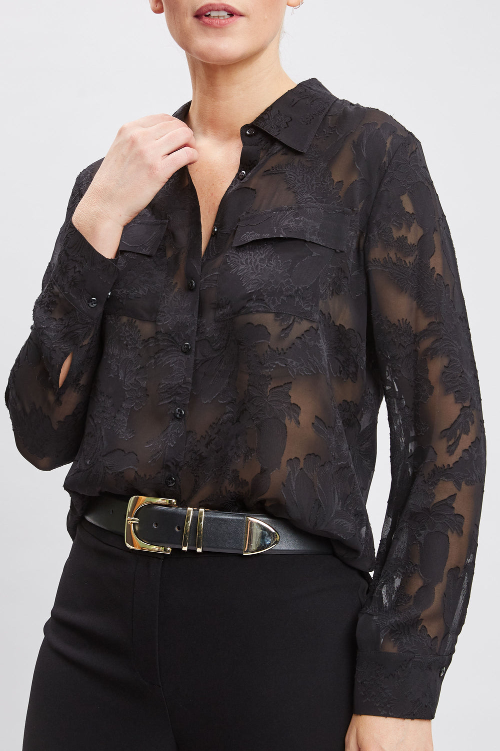 Silk Jacquard Utility Shirt | Elie Tahari BLACK