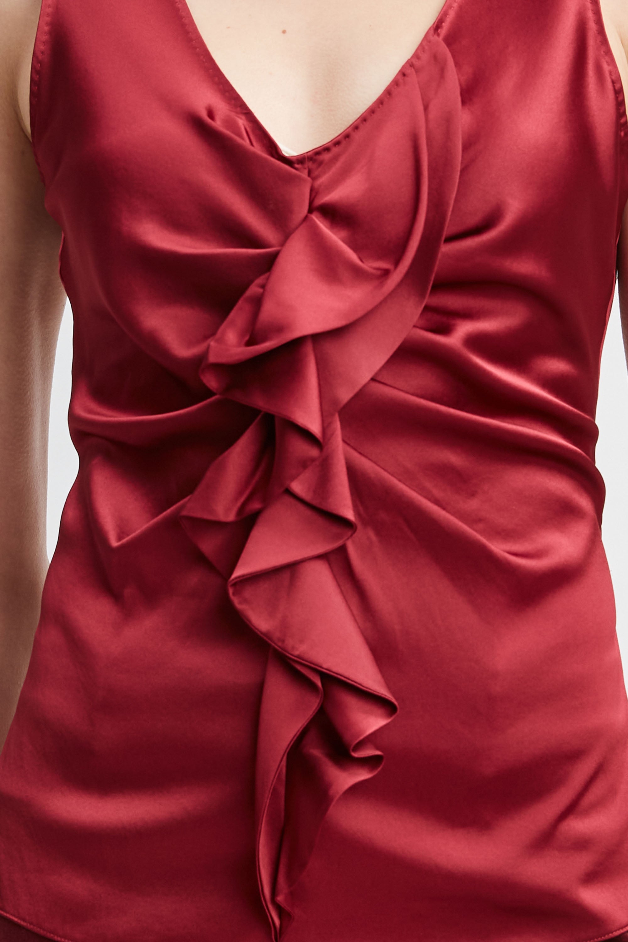 Silk Satin Sleeveless Ruffle Top | Elie Tahari SANGRIA