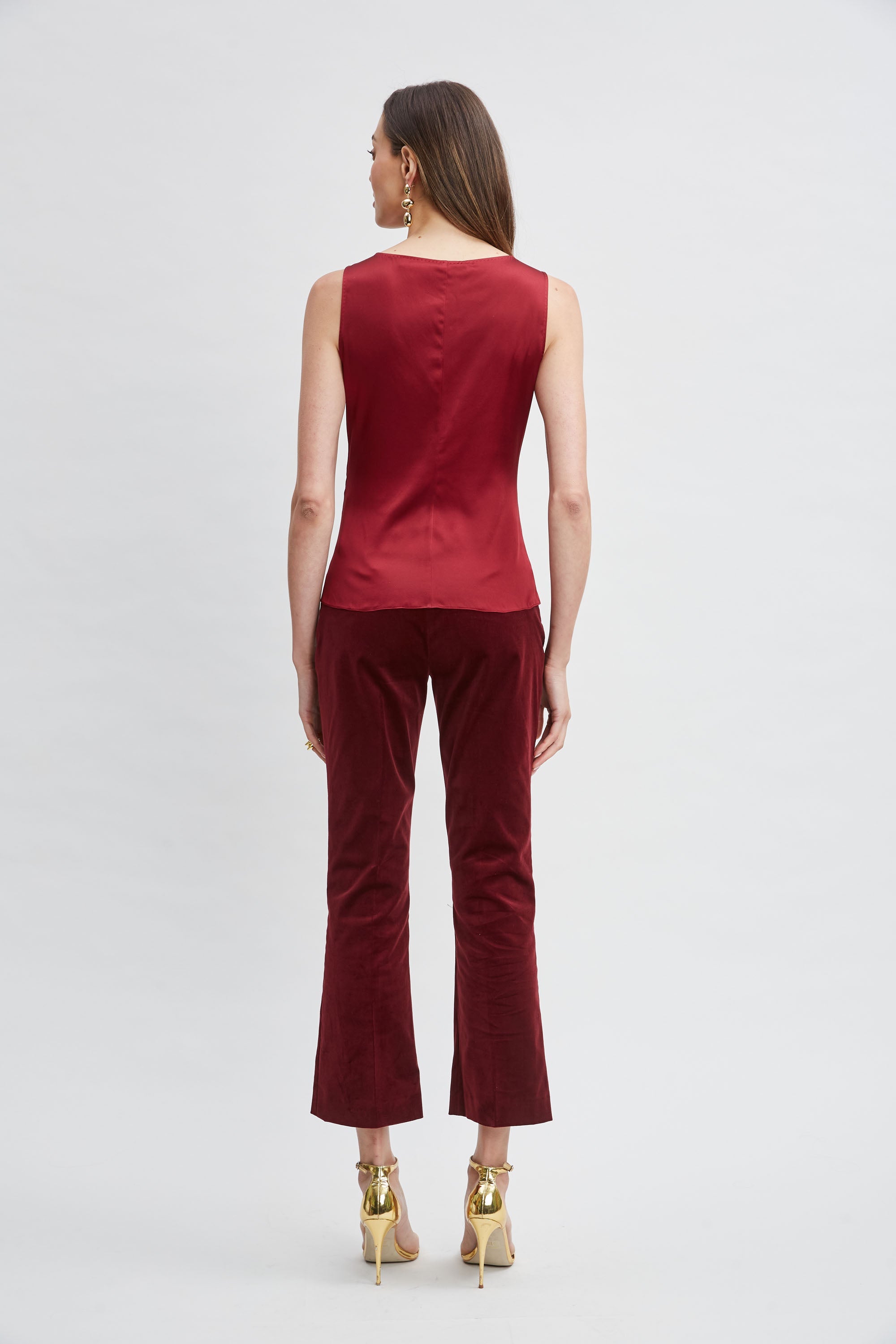 Silk Satin Sleeveless Ruffle Top | Elie Tahari SANGRIA