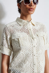 Short Sleeve Lace Utility Shirt | Elie Tahari SAND