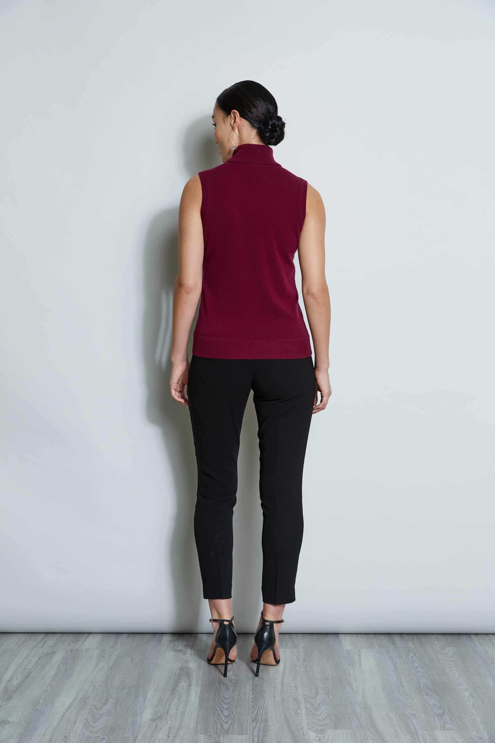 Sleeveless Satin Front Sweater | Elie Tahari BORDEAUX