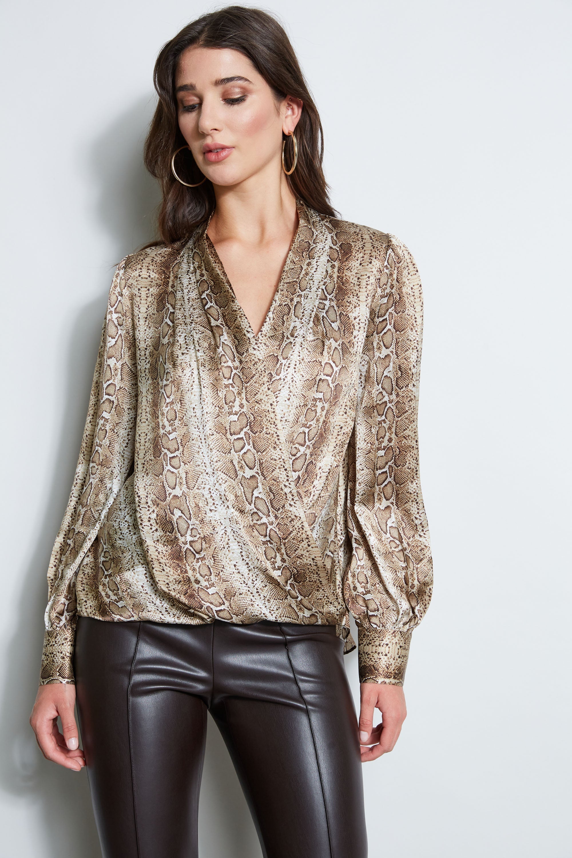 Silk Satin Python Draped Shirt | Elie Tahari MULTI