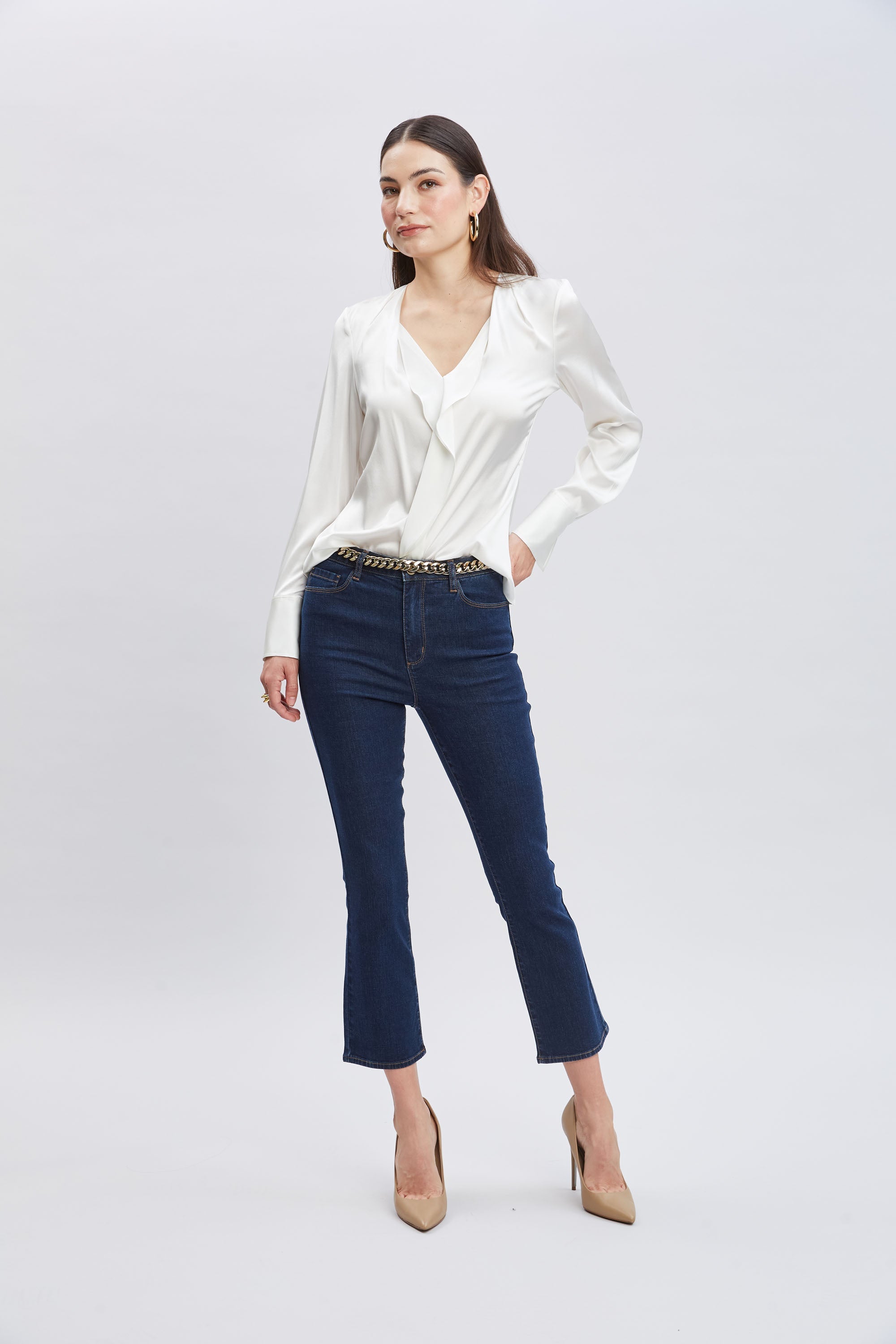 Silk Satin Contour Ruffle Shirt | Elie Tahari FRESH PEARL