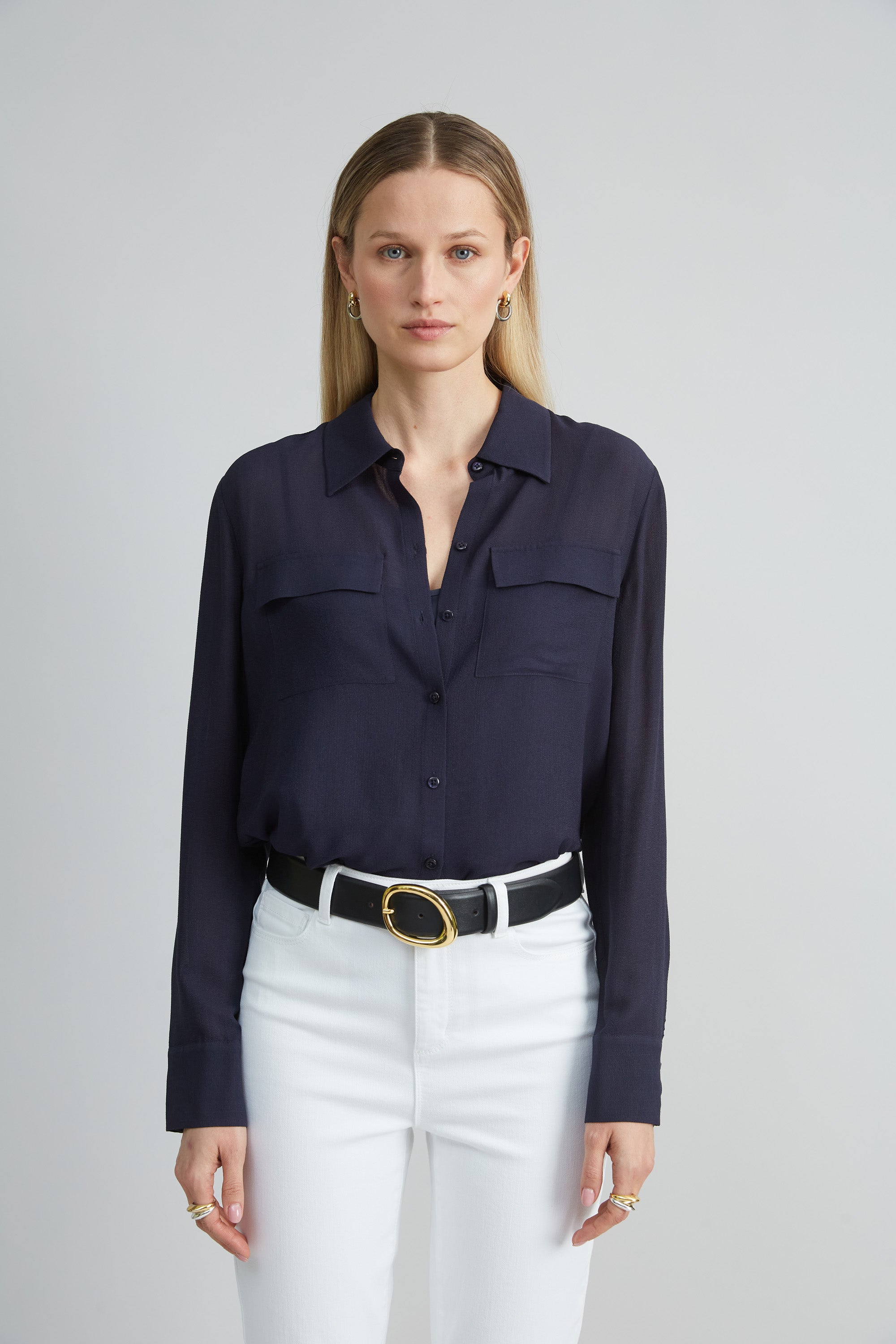 Silk Texture Utility Shirt | Elie Tahari INDIGO