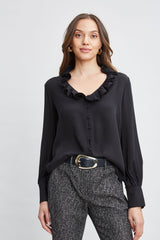 Silk Ruffle Neck Shirt | Elie Tahari BLACK