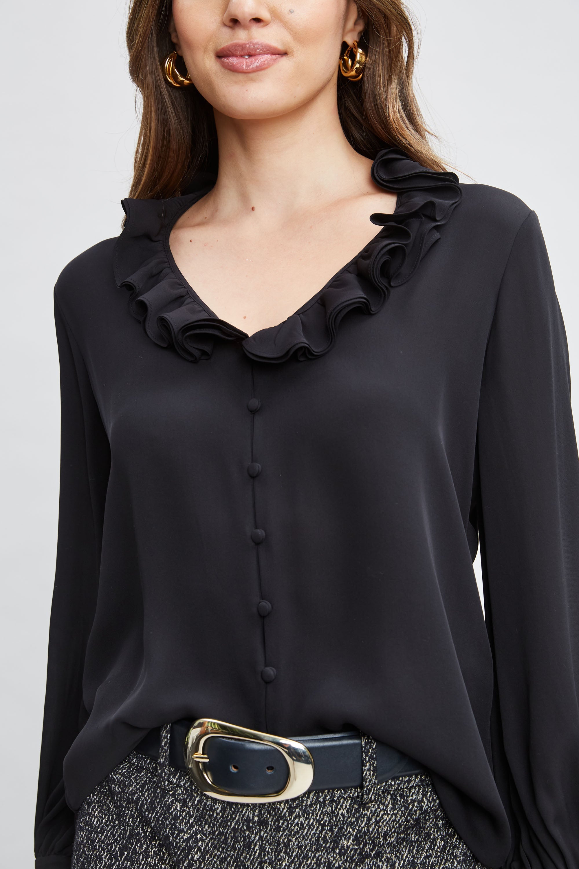 Silk Ruffle Neck Shirt | Elie Tahari BLACK